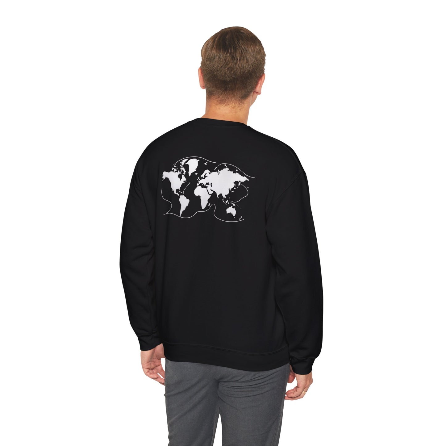 Crewneck World Map Sweatshirt- "I Get Around" Travel Lover, Front and Back Design