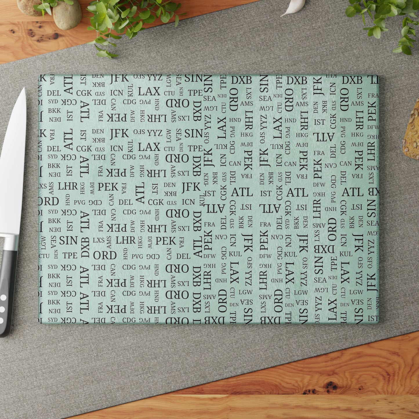 Glass Cutting Board for Travel Lovers, Best Biggest Busiest Airport Codes, Kitchen Decor