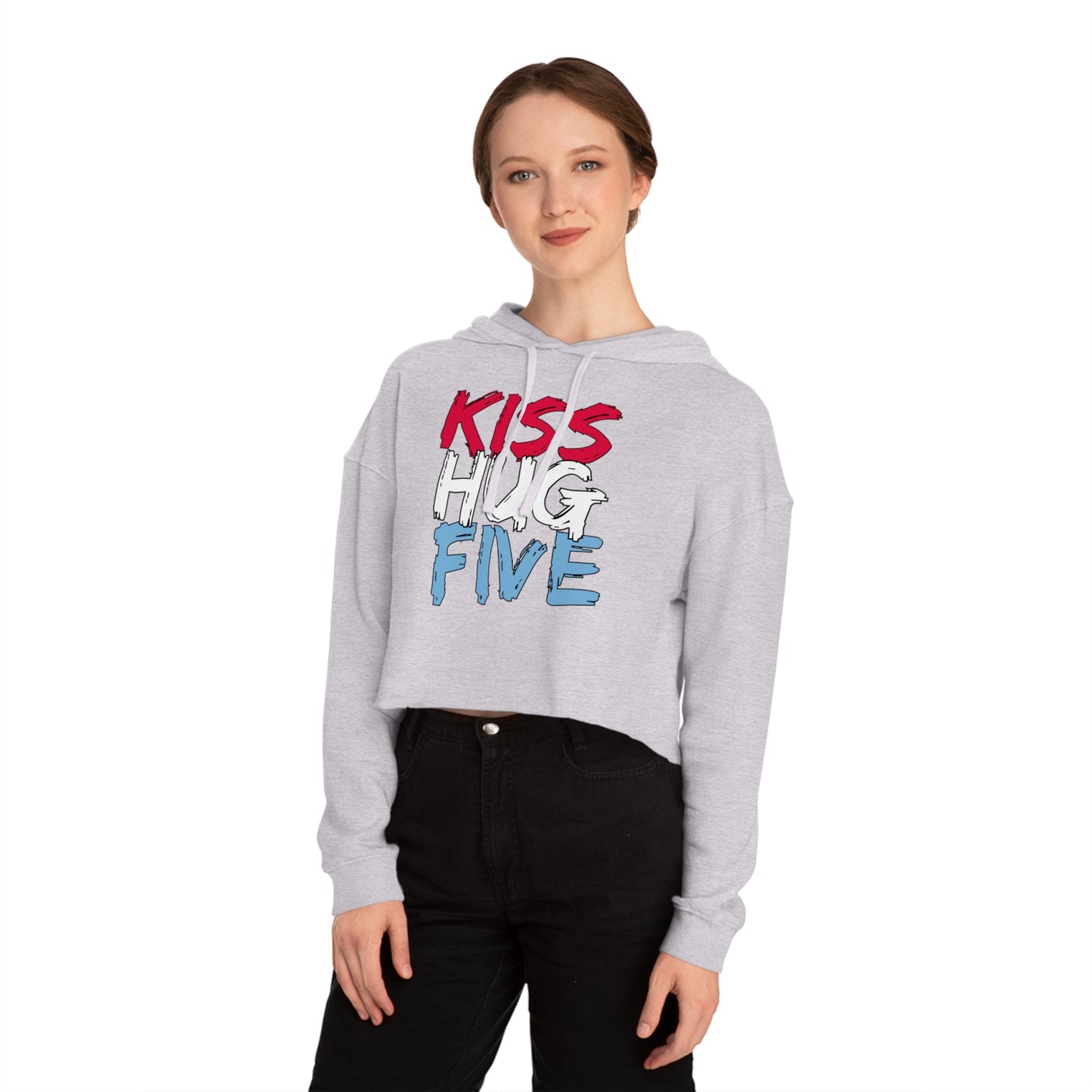 KissHugFive Premium Women’s Cropped Hooded Sweatshirt with Front and Back Printing