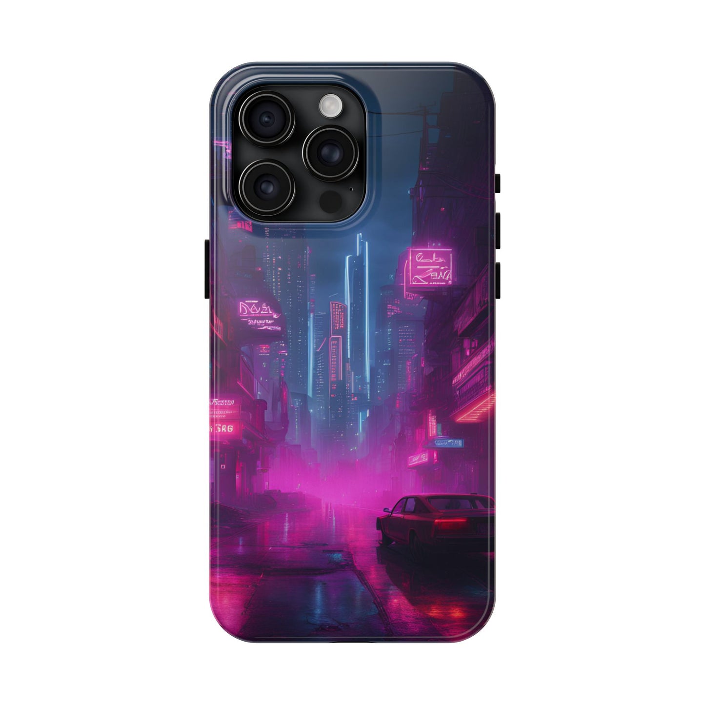 Cyberpunk Neon in a Dystopian Theme Phone Case with Lofi Aesthetic and Robotic Vaporwave Landscape