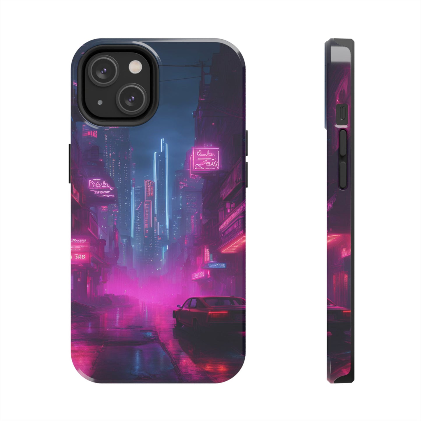 Cyberpunk Neon in a Dystopian Theme Phone Case with Lofi Aesthetic and Robotic Vaporwave Landscape