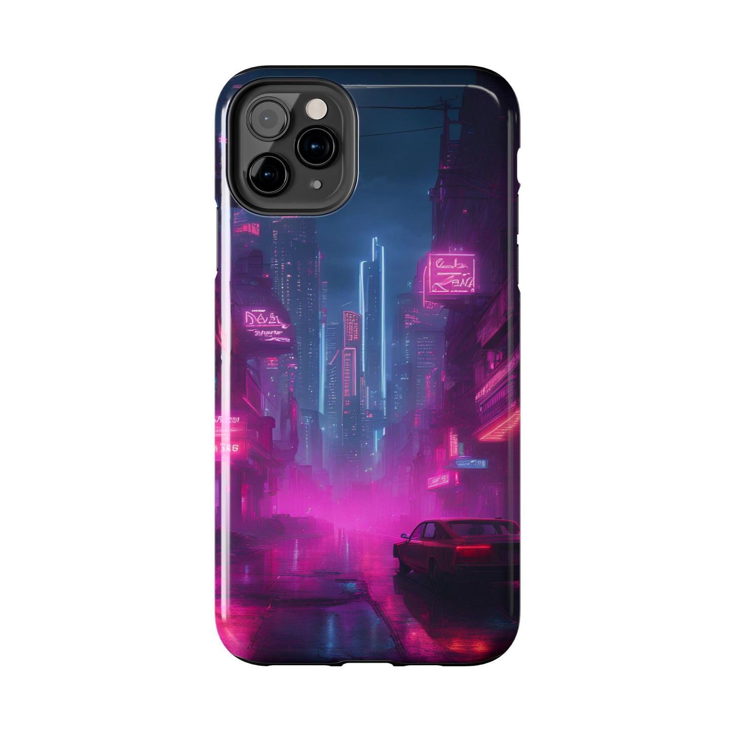 Cyberpunk Neon in a Dystopian Theme Phone Case with Lofi Aesthetic and Robotic Vaporwave Landscape