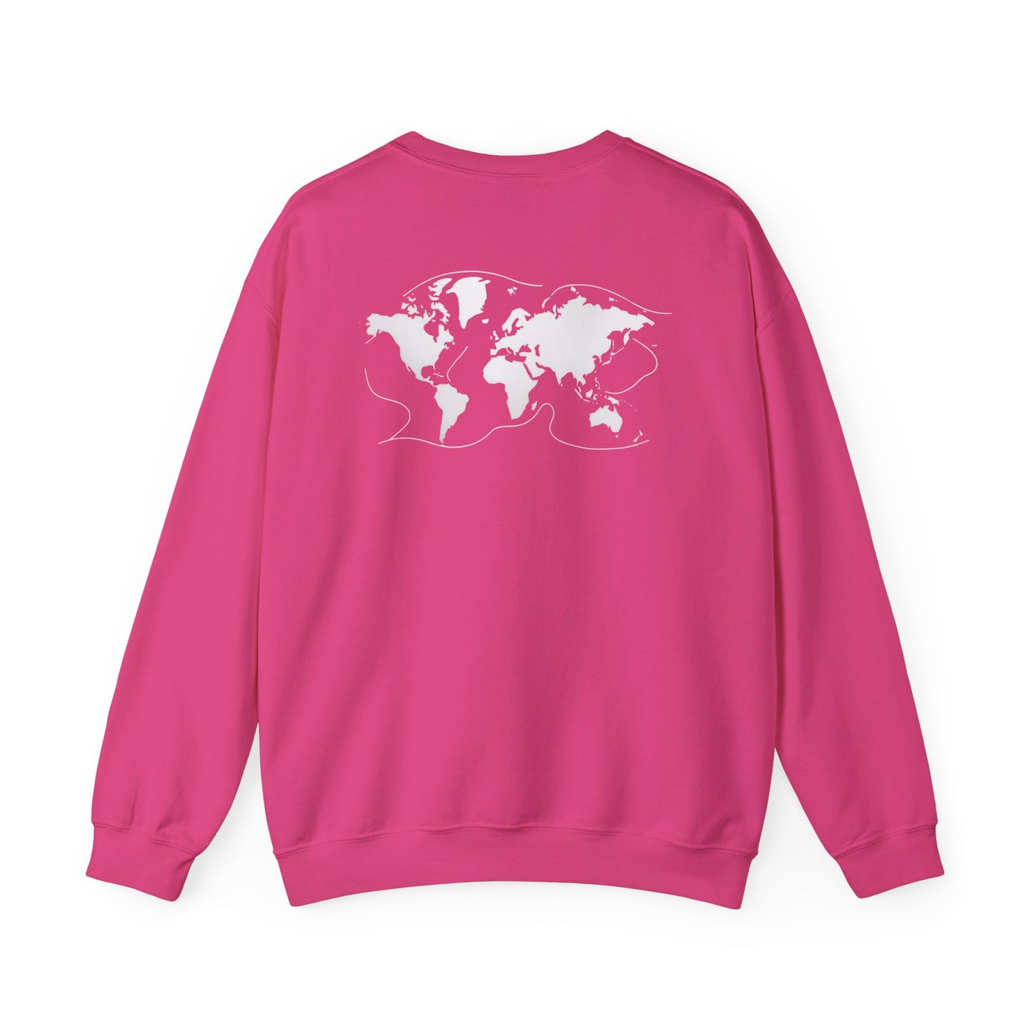 Crewneck World Map Sweatshirt- "I Get Around" Travel Lover, Front and Back Design