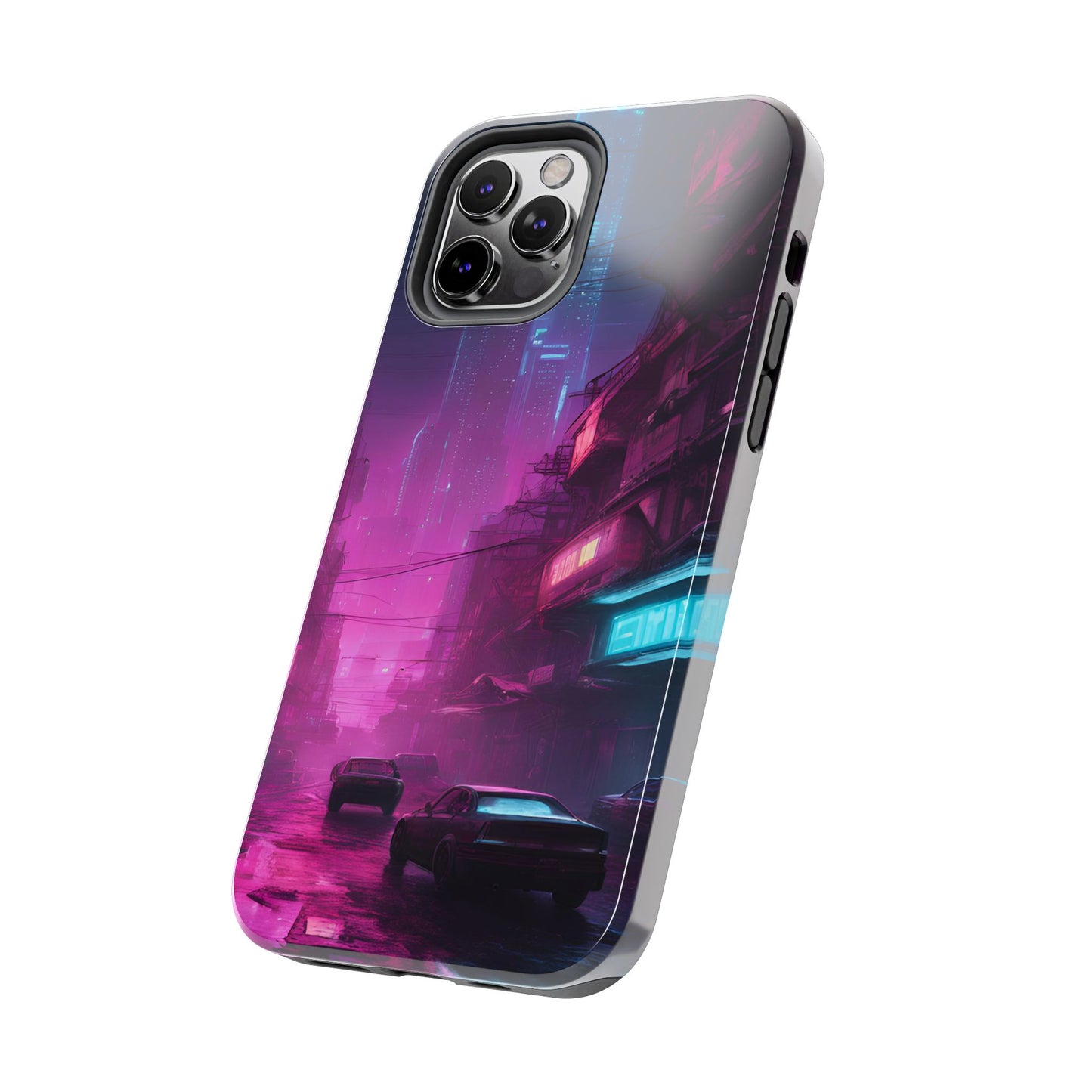 Cyberpunk Alley in Dystopian City Themed Phone Case with Lofi Aesthetic and Robotic Vaporwave Feel