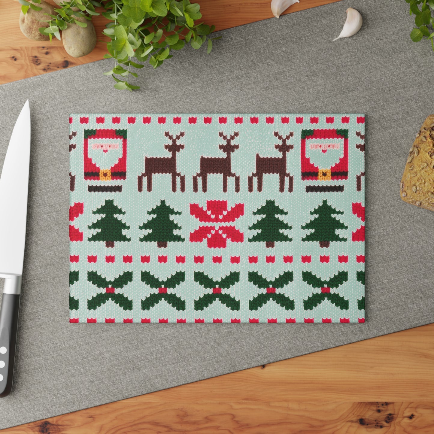 Glass Cutting Board with Ugly Christmas Sweater Knit Pattern #3