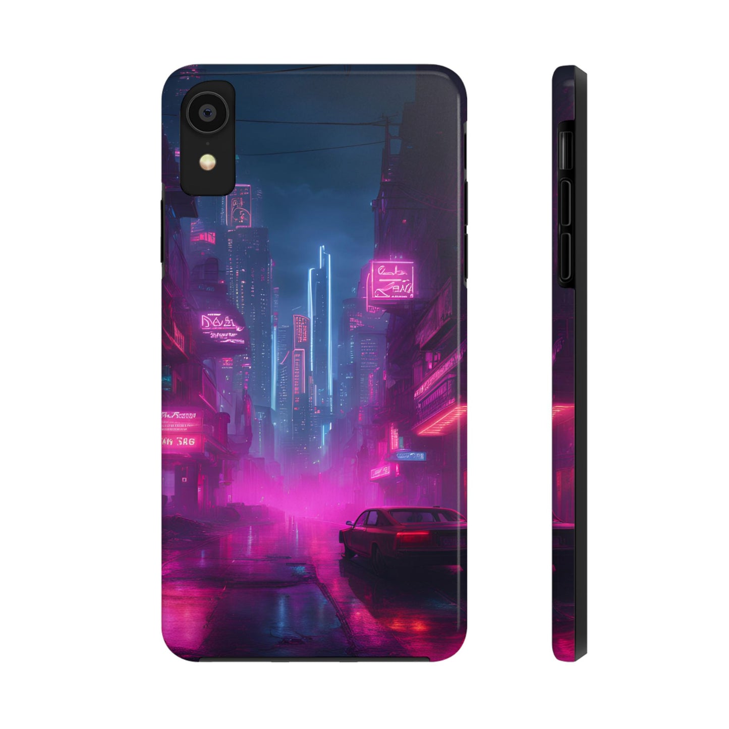 Cyberpunk Neon in a Dystopian Theme Phone Case with Lofi Aesthetic and Robotic Vaporwave Landscape