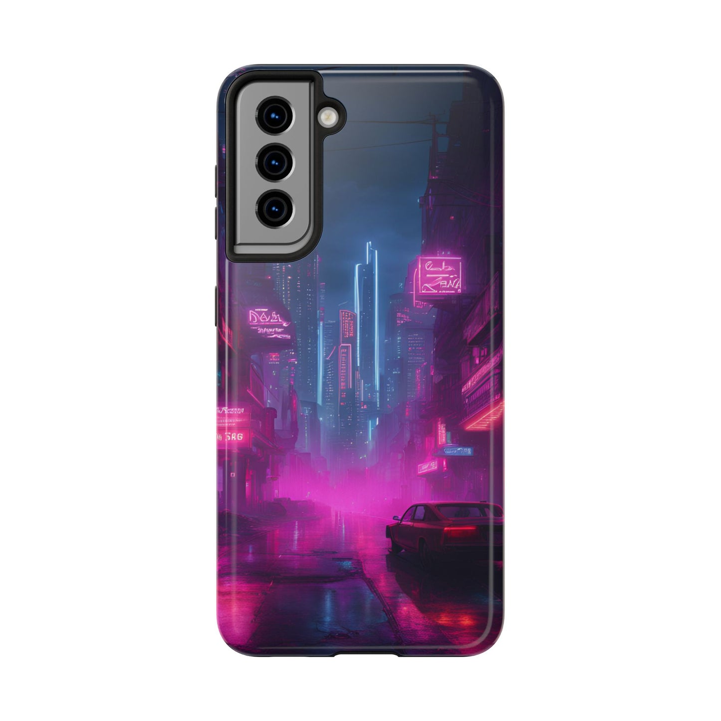 Cyberpunk Neon in a Dystopian Theme Phone Case with Lofi Aesthetic and Robotic Vaporwave Landscape