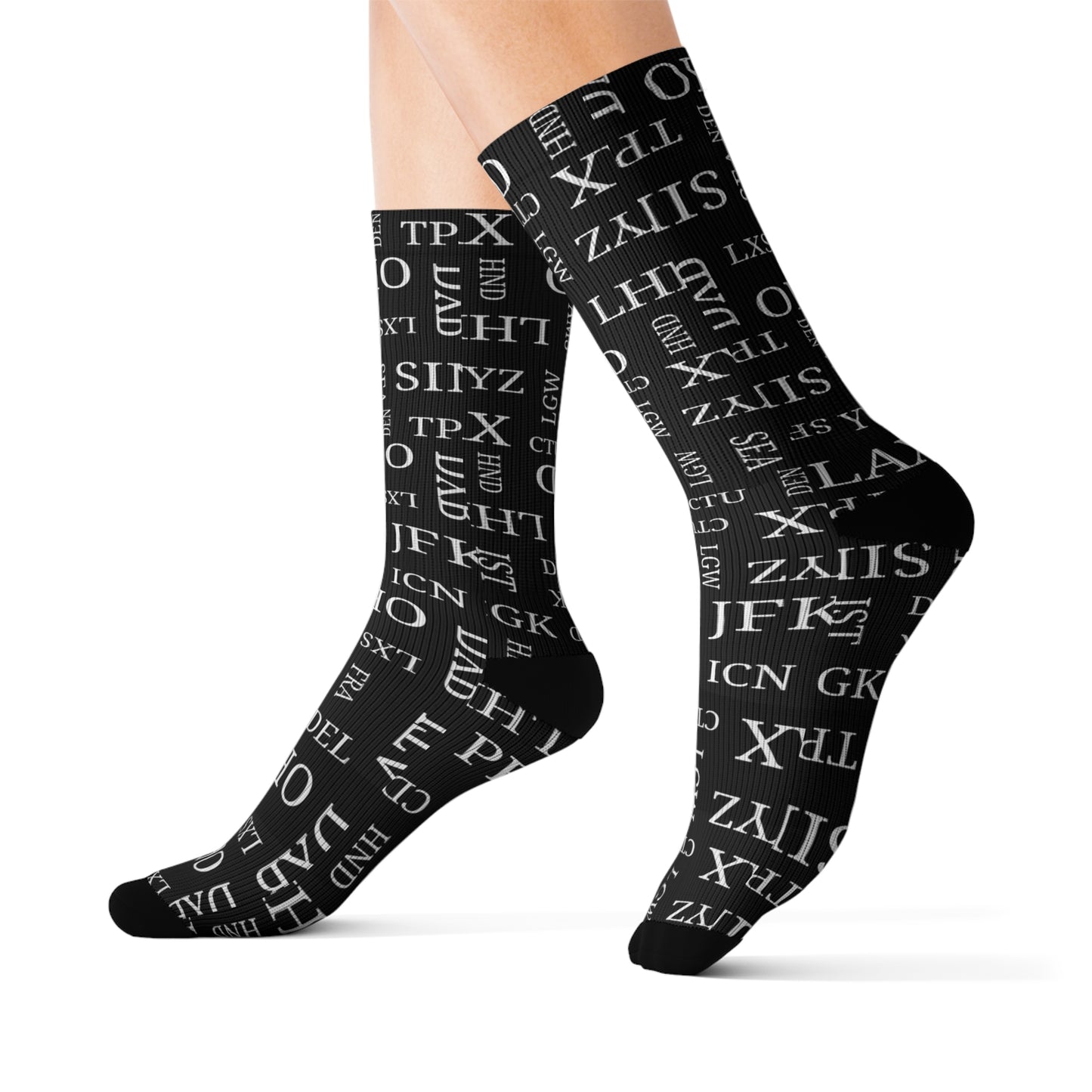 Conversation Starting Cushy Travel Socks With Airport Code Pattern