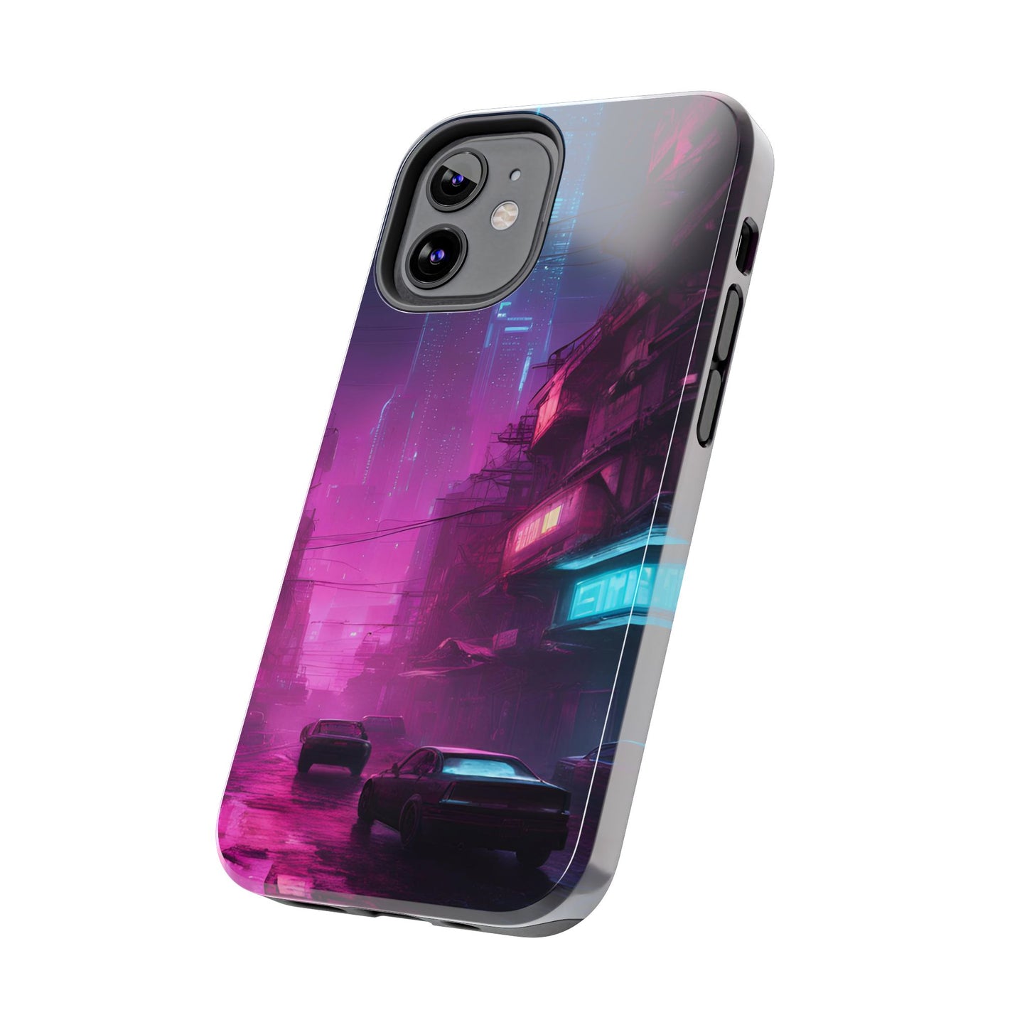 Cyberpunk Alley in Dystopian City Themed Phone Case with Lofi Aesthetic and Robotic Vaporwave Feel