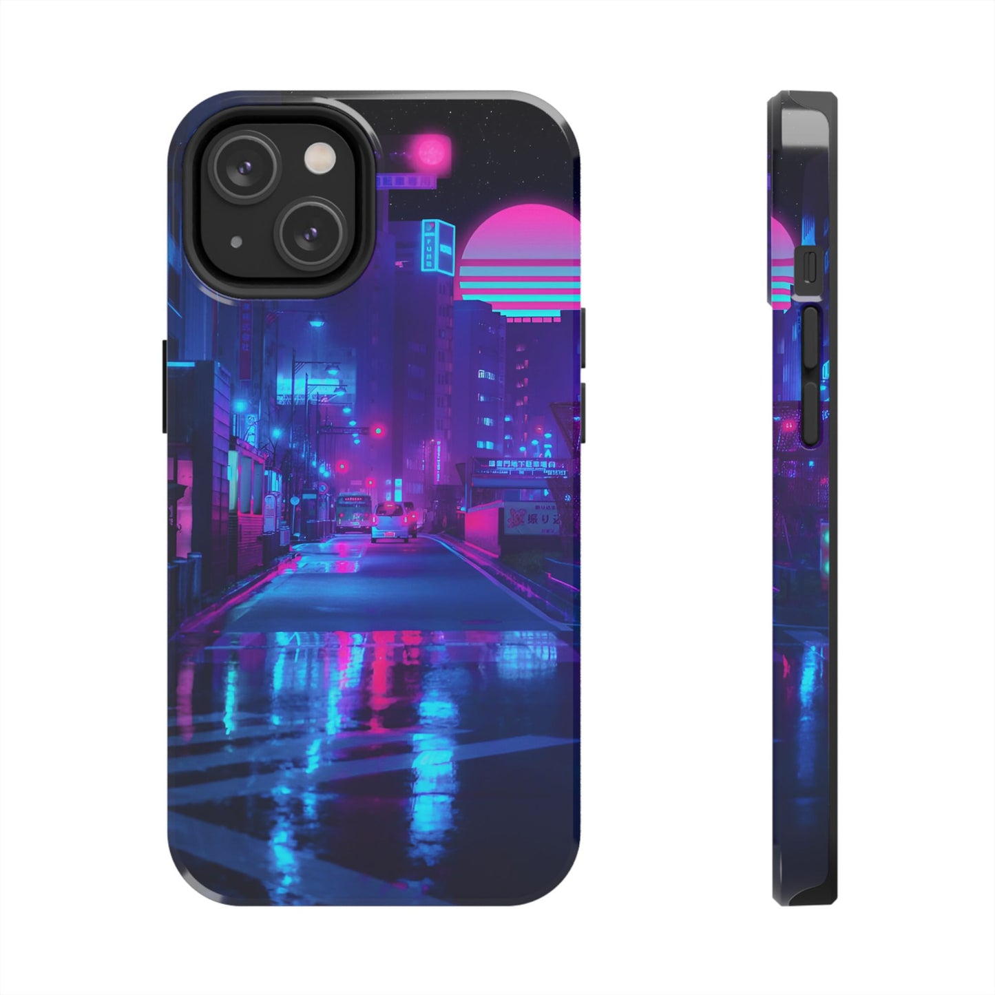 Cyberpunk Street, Dystopian Cyberpunk themed Phone Case with Lofi Aesthetic and Robotic Vaporwave Landscape