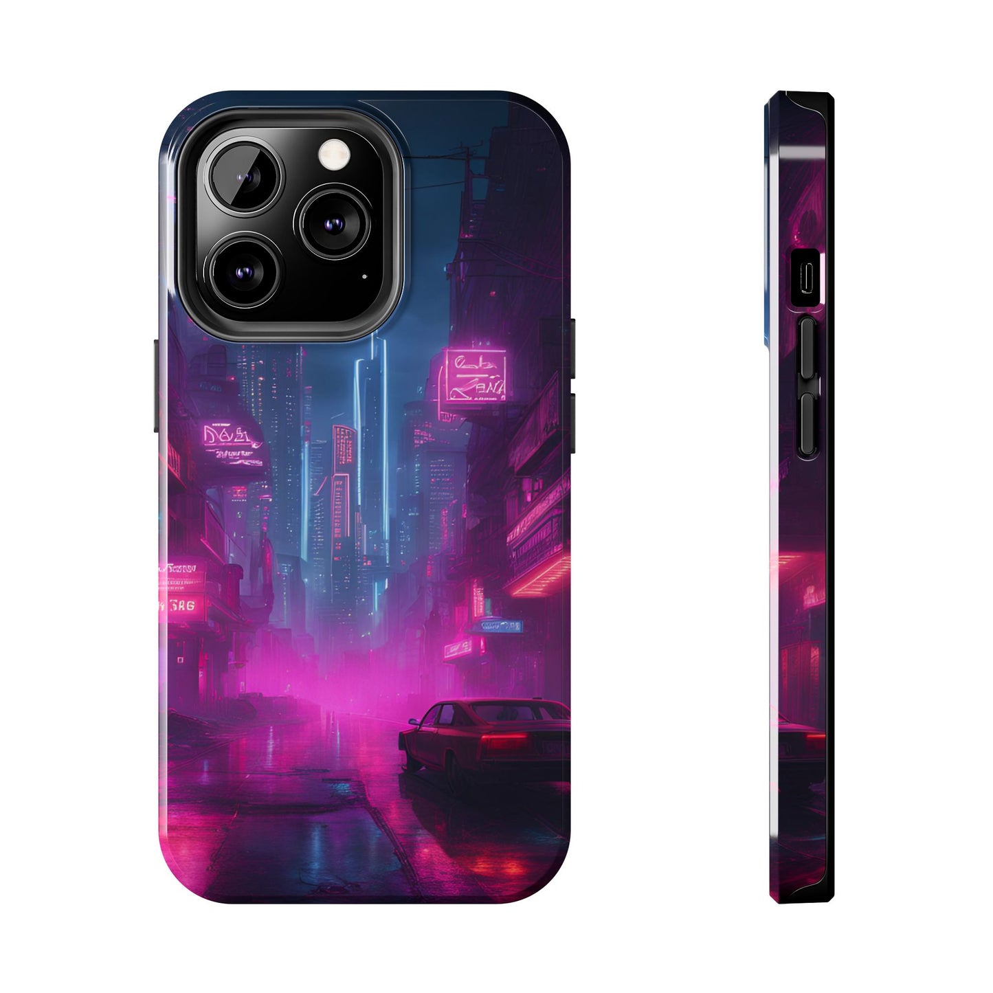 Cyberpunk Neon in a Dystopian Theme Phone Case with Lofi Aesthetic and Robotic Vaporwave Landscape