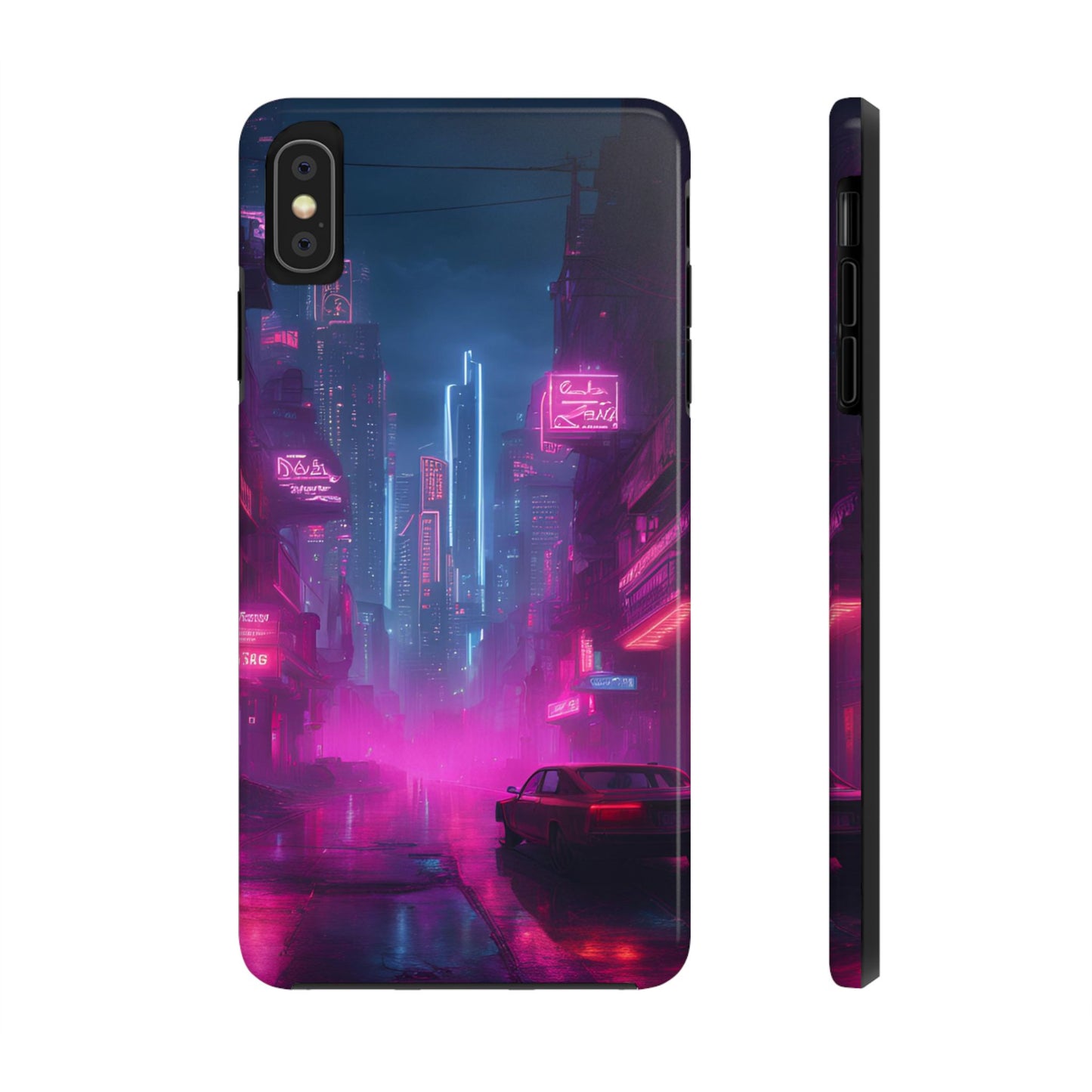 Cyberpunk Neon in a Dystopian Theme Phone Case with Lofi Aesthetic and Robotic Vaporwave Landscape