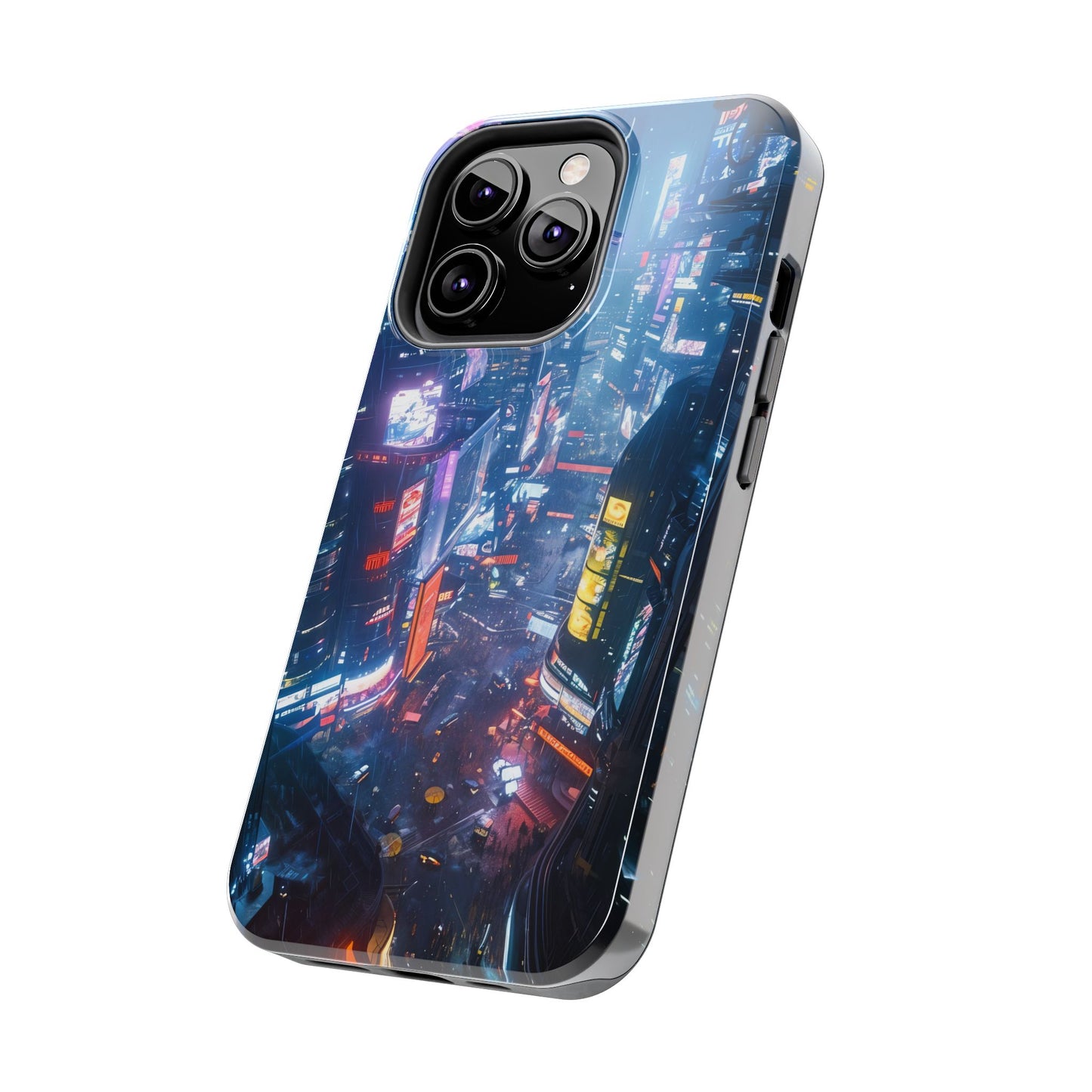 Cyberpunk Tall City, Dystopian Cyberpunk themed Phone Case with Lofi Aesthetic and Robotic Vaporwave Endless Landscape