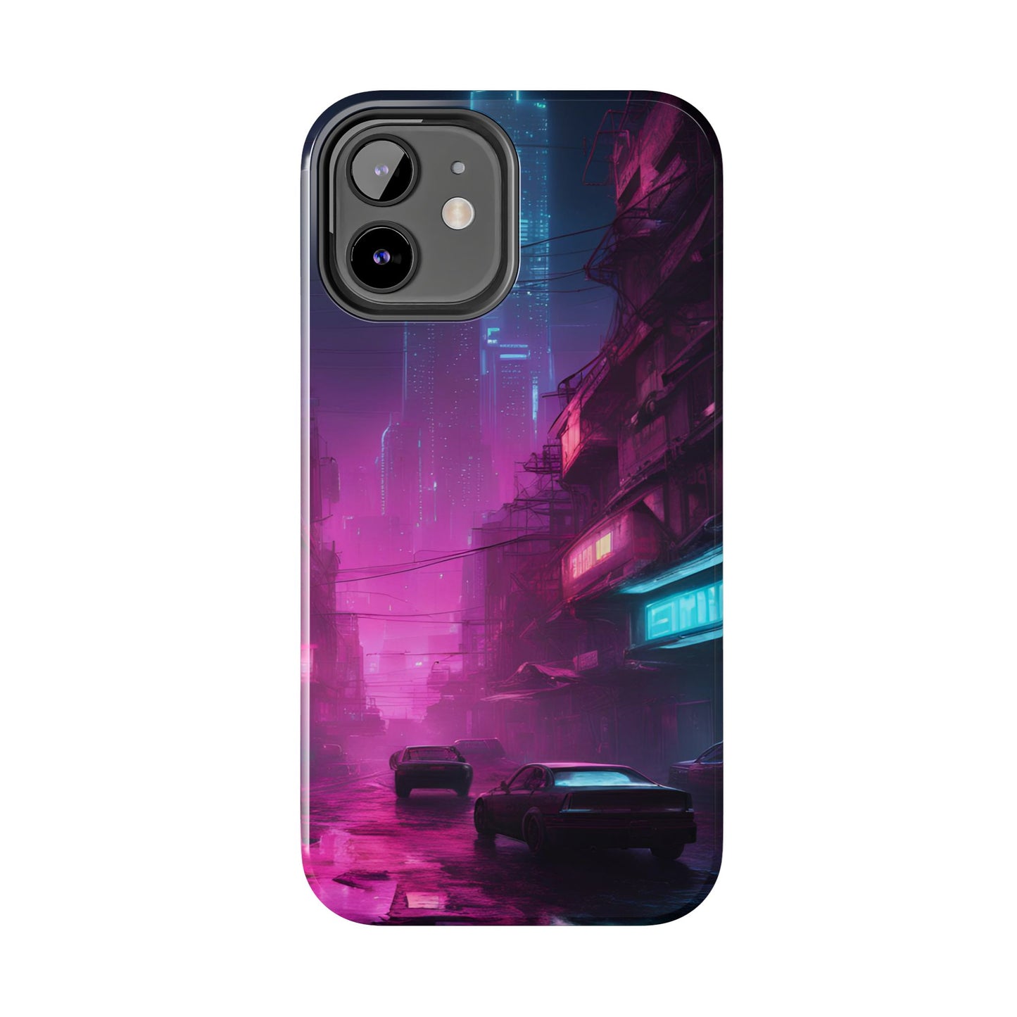 Cyberpunk Alley in Dystopian City Themed Phone Case with Lofi Aesthetic and Robotic Vaporwave Feel