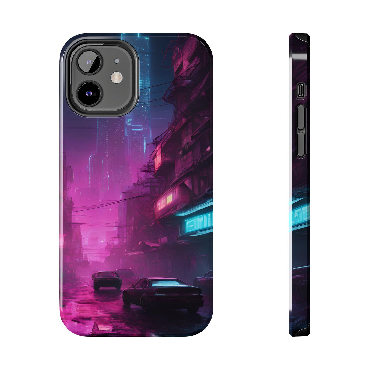 Cyberpunk Alley in Dystopian City Themed Phone Case with Lofi Aesthetic and Robotic Vaporwave Feel