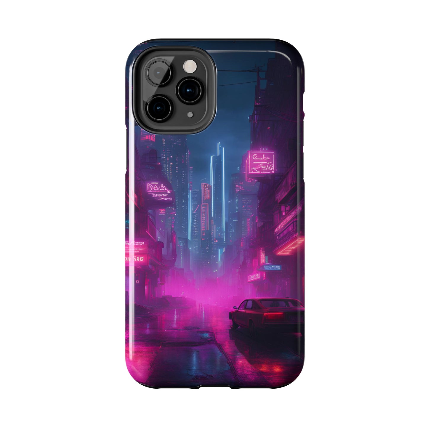 Cyberpunk Neon in a Dystopian Theme Phone Case with Lofi Aesthetic and Robotic Vaporwave Landscape