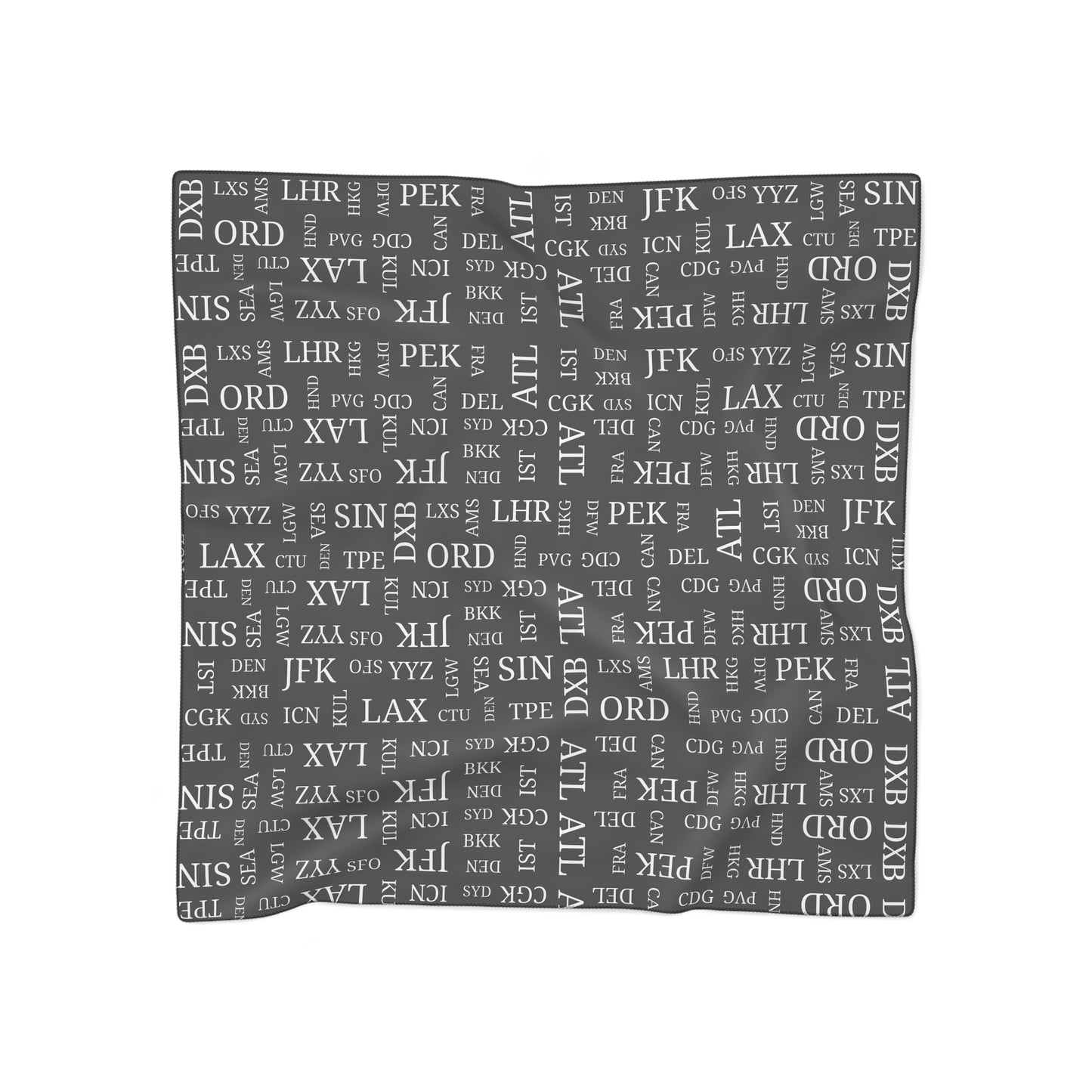 Poly Scarf Black with Best International Airports, IATA Codes,Travel Gift, Travel Accessories