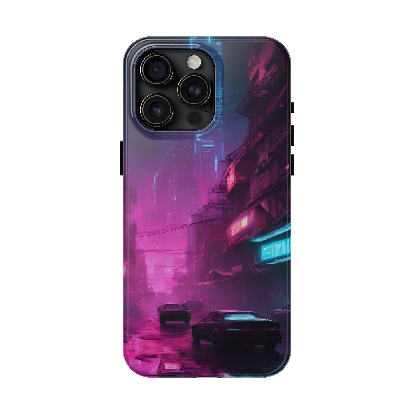 Cyberpunk Alley in Dystopian City Themed Phone Case with Lofi Aesthetic and Robotic Vaporwave Feel