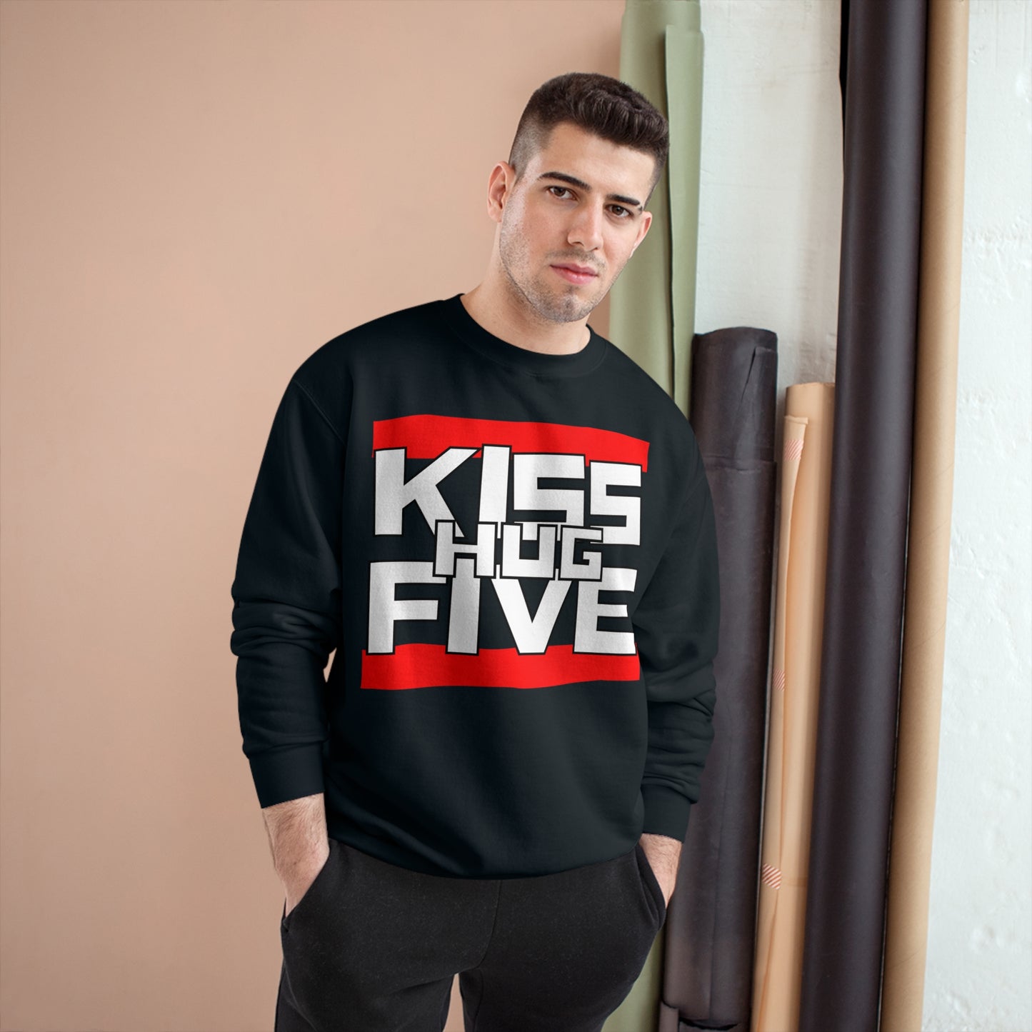 Premium Champion Sweatshirt by KissHugFive Design, Colorful Logo and Front & Back Printing