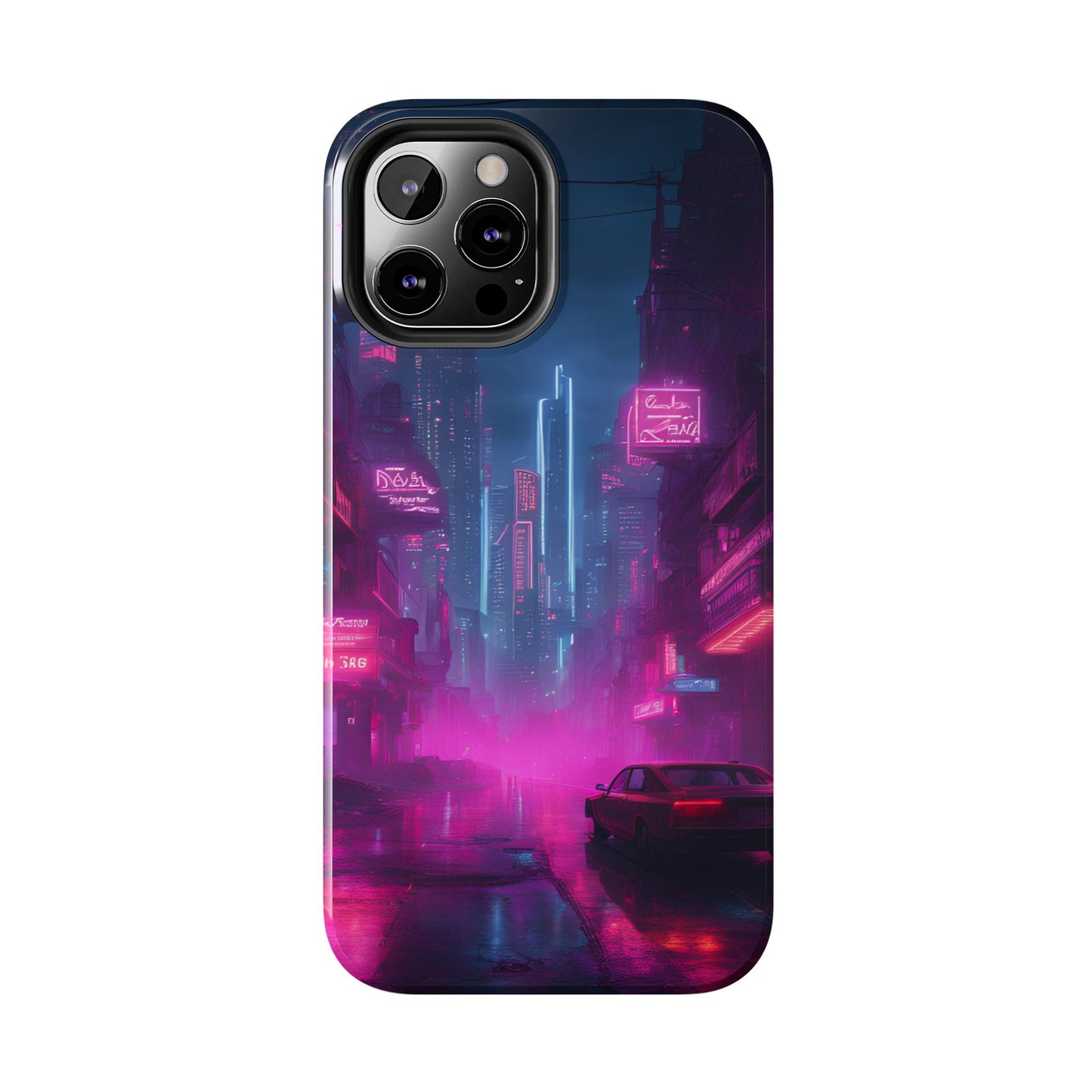 Cyberpunk Neon in a Dystopian Theme Phone Case with Lofi Aesthetic and Robotic Vaporwave Landscape