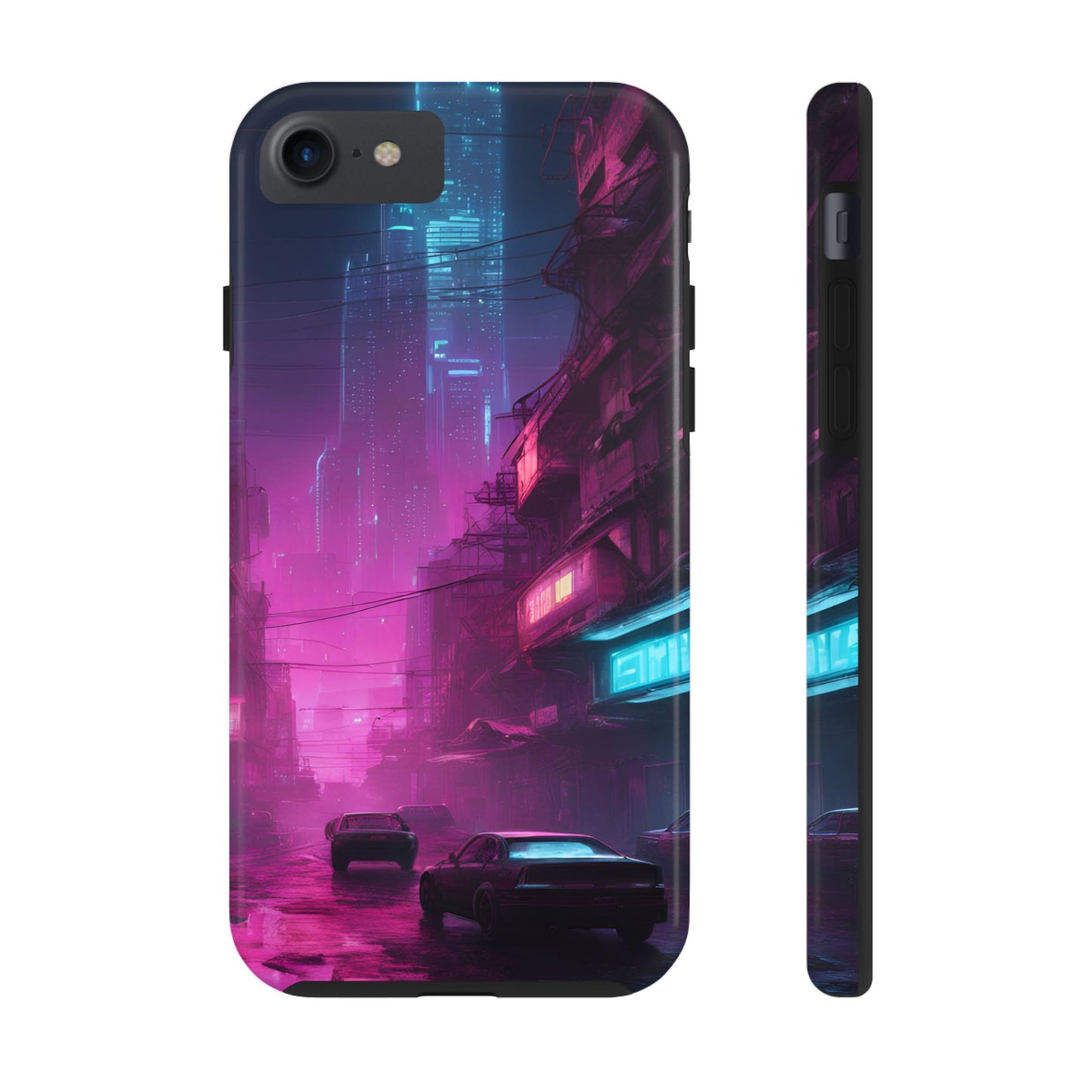 Cyberpunk Alley in Dystopian City Themed Phone Case with Lofi Aesthetic and Robotic Vaporwave Feel