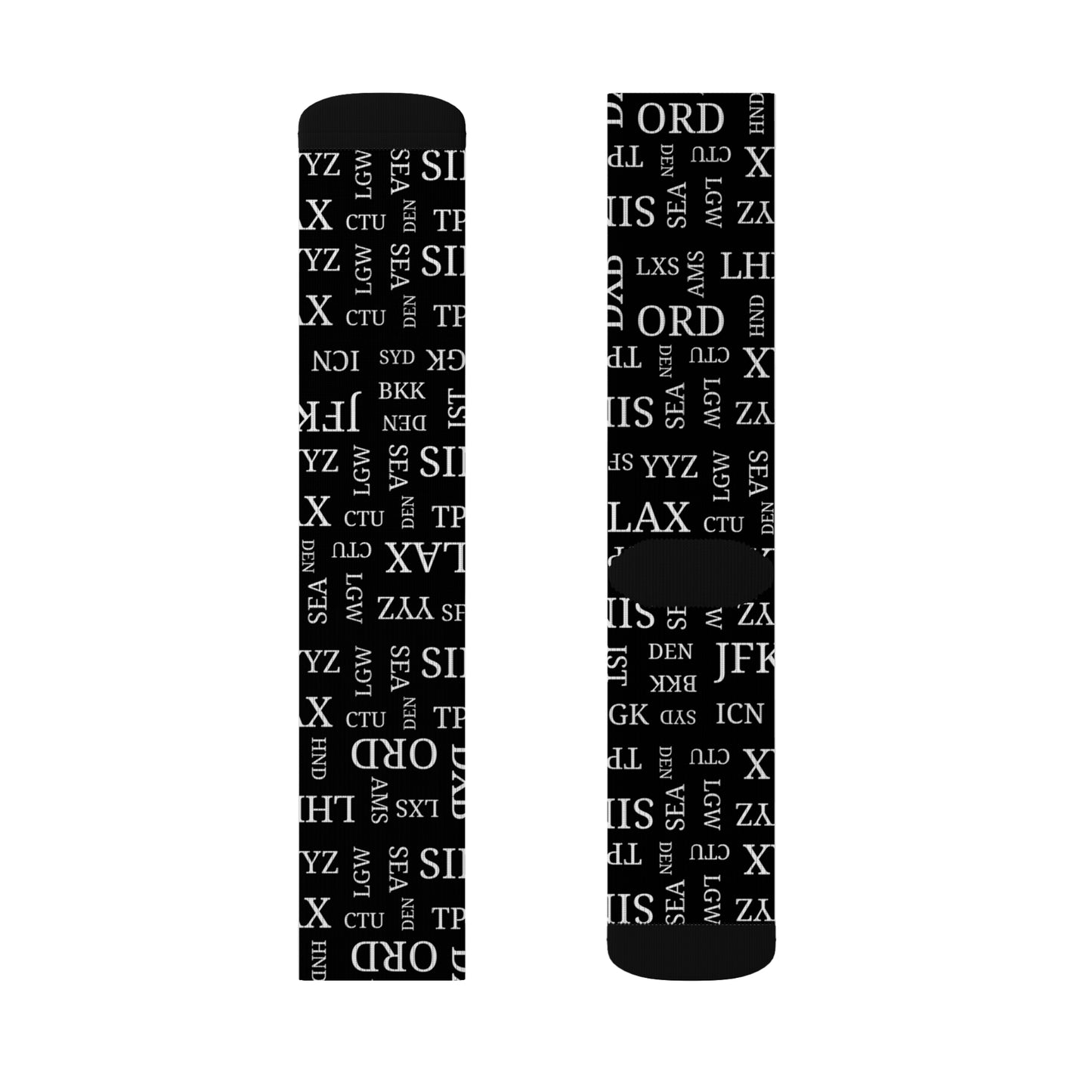 Conversation Starting Cushy Travel Socks With Airport Code Pattern