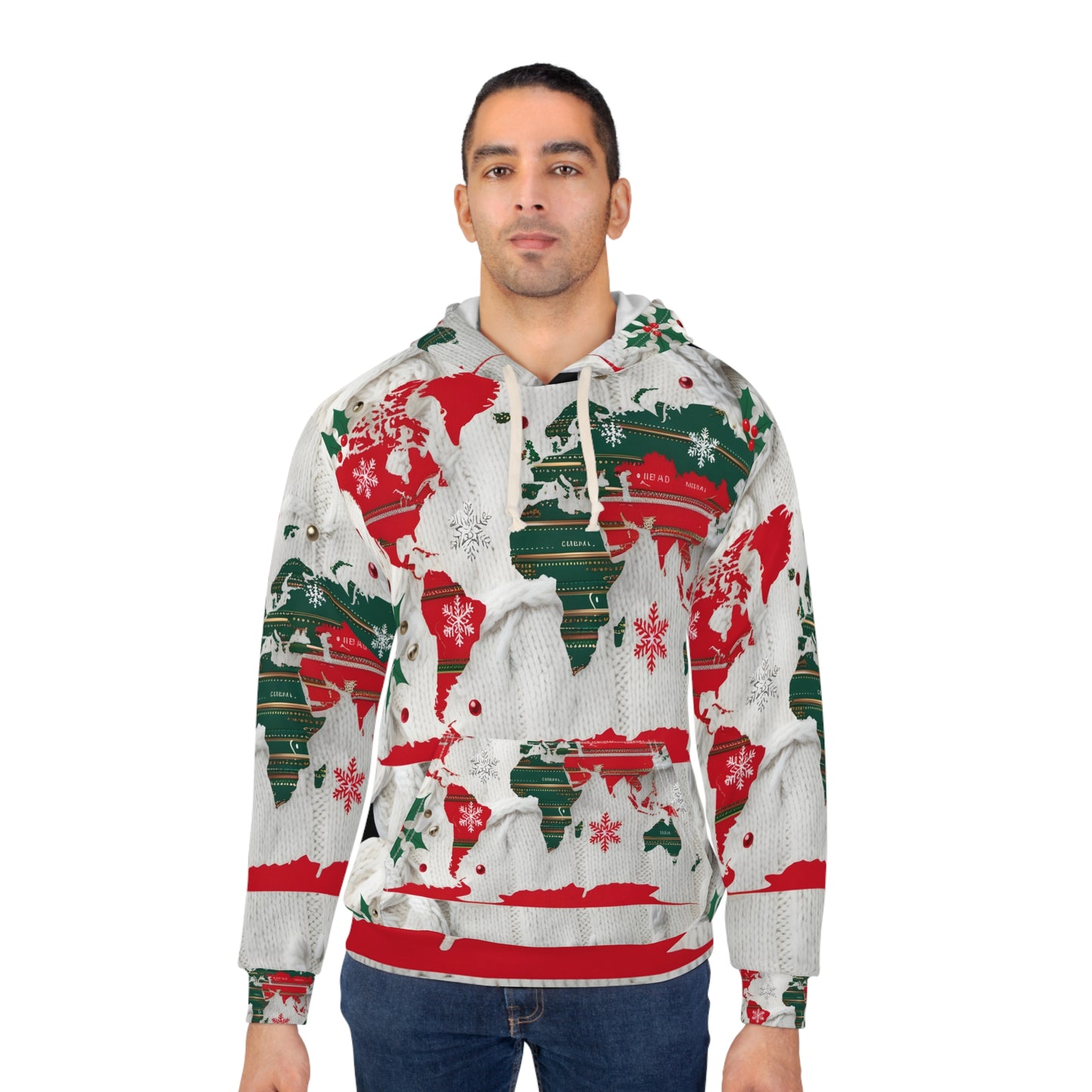 Pullover Hoodie Sweatshirt with Ugly Christmas Sweater Knitted Design