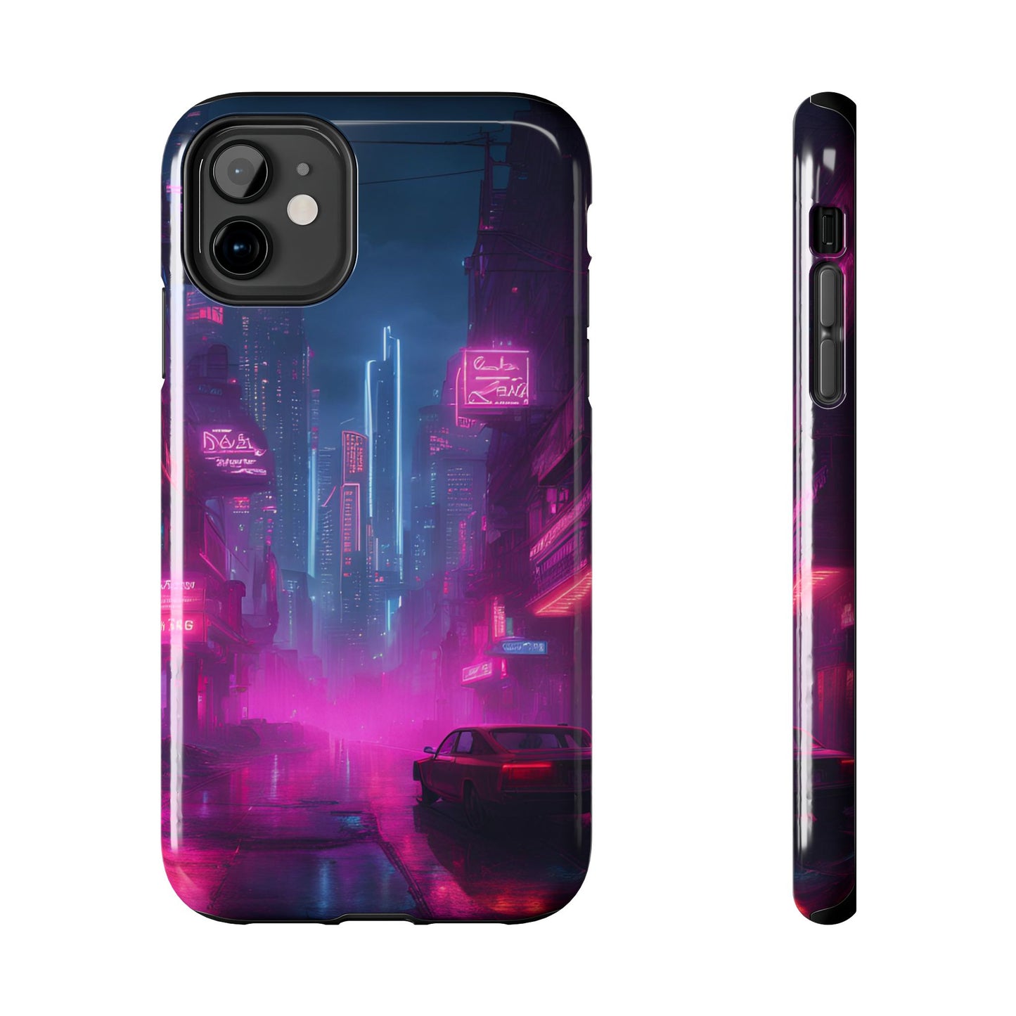 Cyberpunk Neon in a Dystopian Theme Phone Case with Lofi Aesthetic and Robotic Vaporwave Landscape