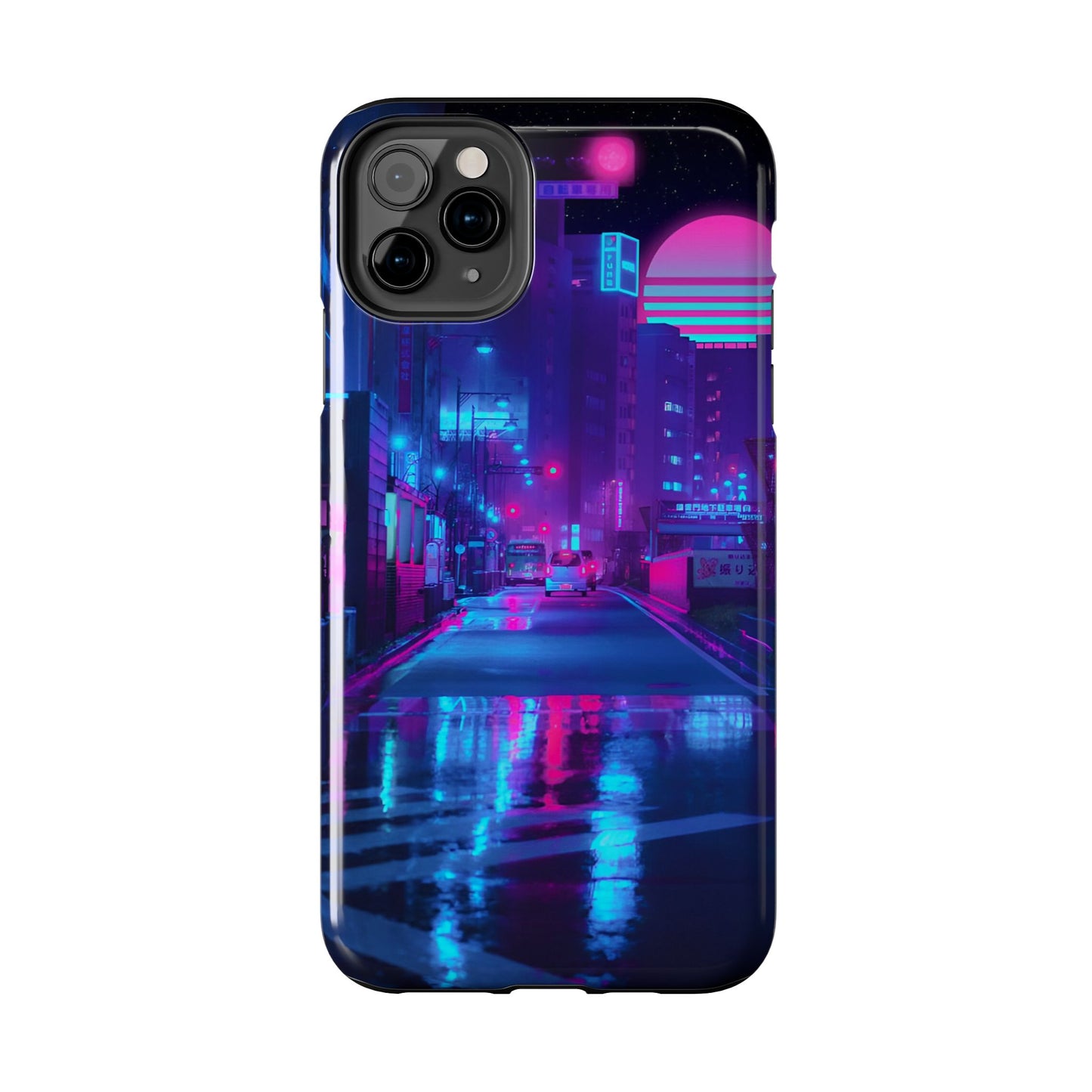 Cyberpunk Street, Dystopian Cyberpunk themed Phone Case with Lofi Aesthetic and Robotic Vaporwave Landscape