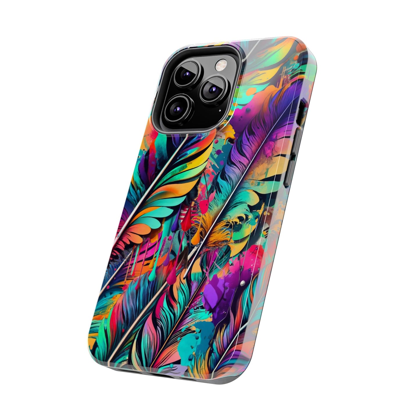 Feather Art, Vivid Color Ink Drip Phone Case, Fusion of Vaporwave and Pastel Colors