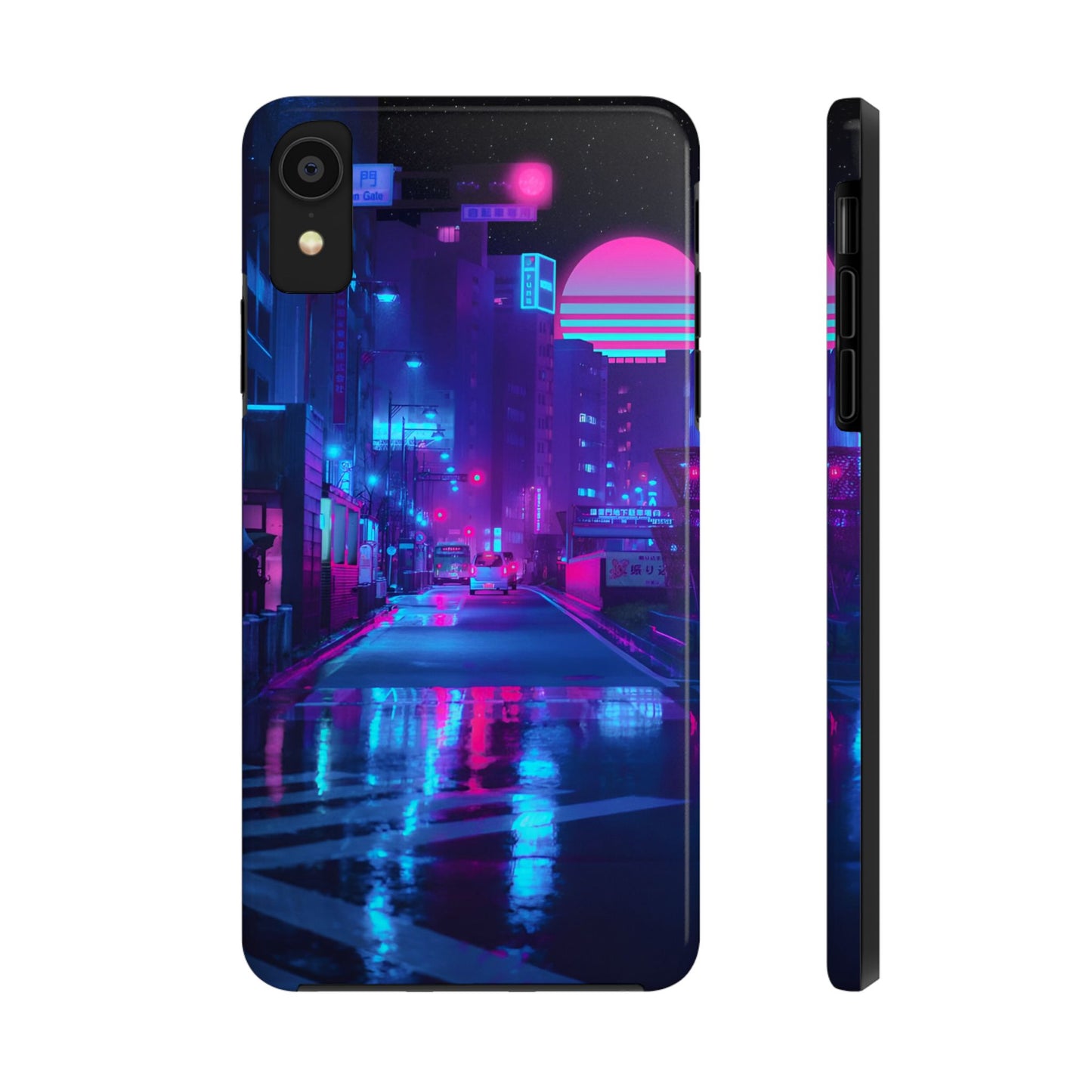 Cyberpunk Street, Dystopian Cyberpunk themed Phone Case with Lofi Aesthetic and Robotic Vaporwave Landscape