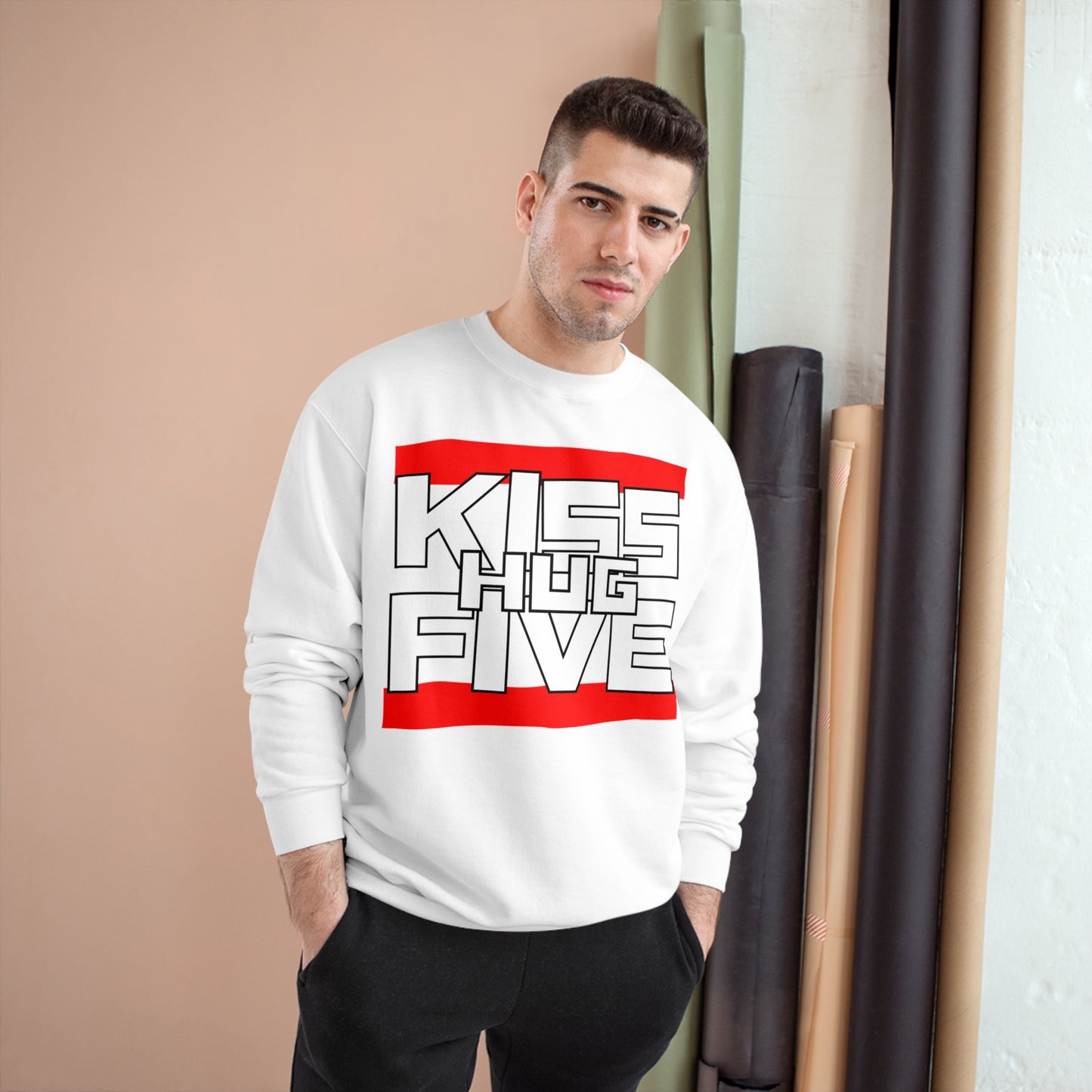 Premium Champion Sweatshirt by KissHugFive Design, Colorful Logo and Front & Back Printing