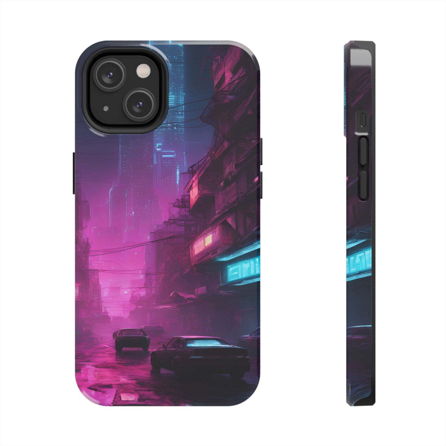 Cyberpunk Alley in Dystopian City Themed Phone Case with Lofi Aesthetic and Robotic Vaporwave Feel