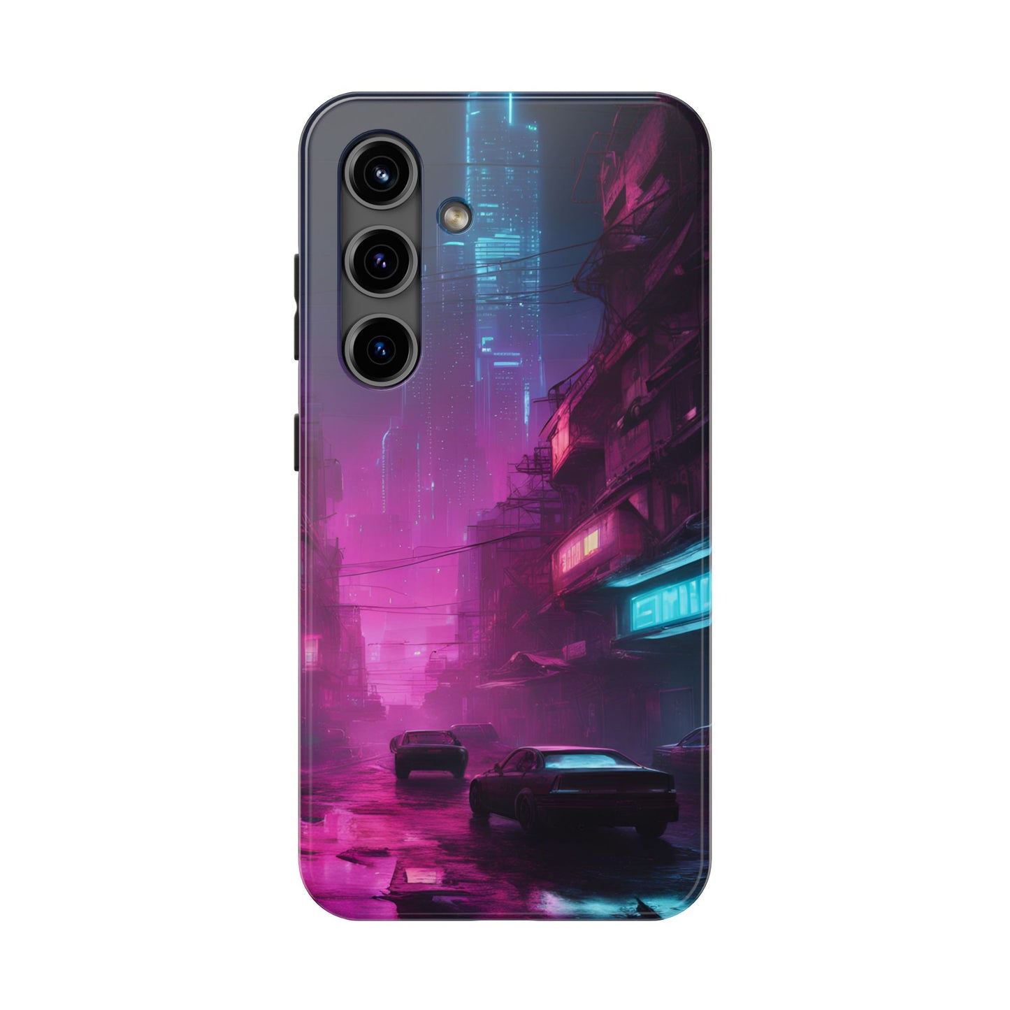 Cyberpunk Alley in Dystopian City Themed Phone Case with Lofi Aesthetic and Robotic Vaporwave Feel