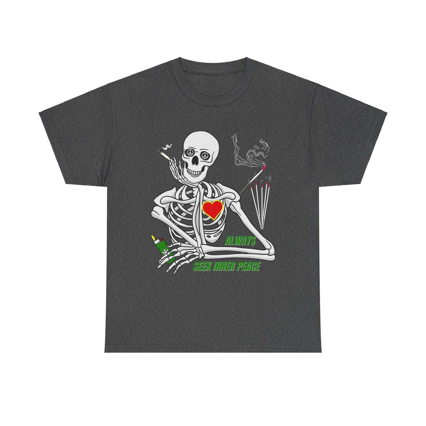 Seek Inner Peace, Weed-Smoking Halloween Skeleton Tee