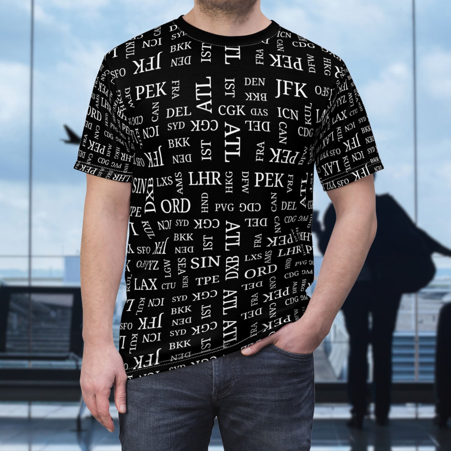 Signature Black Airport Code Premium Travel Lover's Tee With All Over Printing - Best Airports for  Planespotting