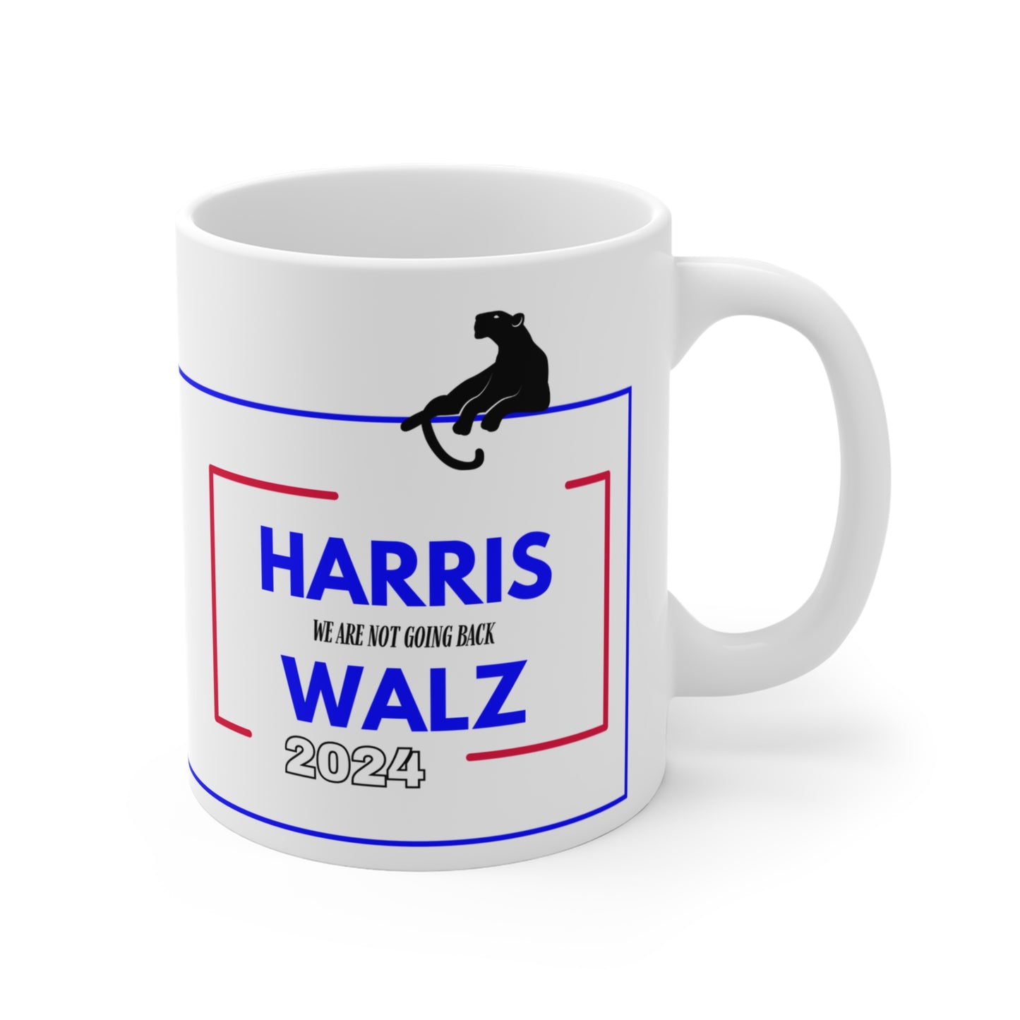 Coffee Mug - Kamala Harris and Tim Walz 2024 Presidential Election Campaign 11 oz with Big Cat Design