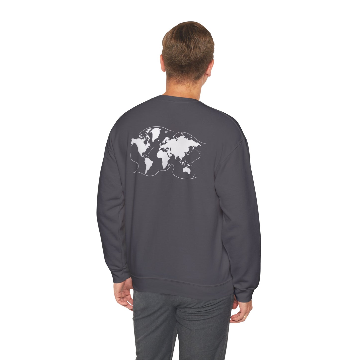 Crewneck World Map Sweatshirt- "I Get Around" Travel Lover, Front and Back Design