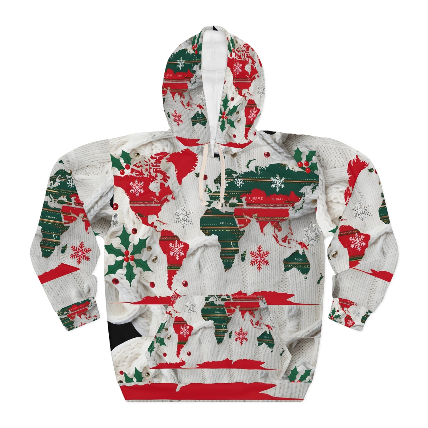 Pullover Hoodie Sweatshirt with Ugly Christmas Sweater Knitted Design