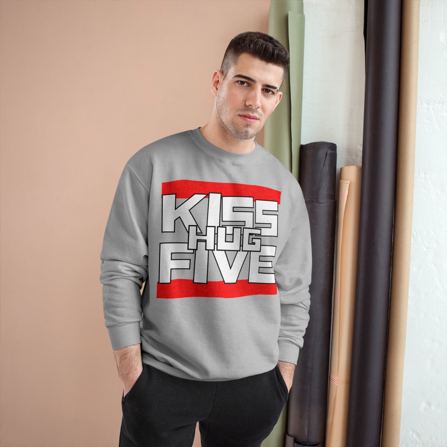 Premium Champion Sweatshirt by KissHugFive Design, Colorful Logo and Front & Back Printing