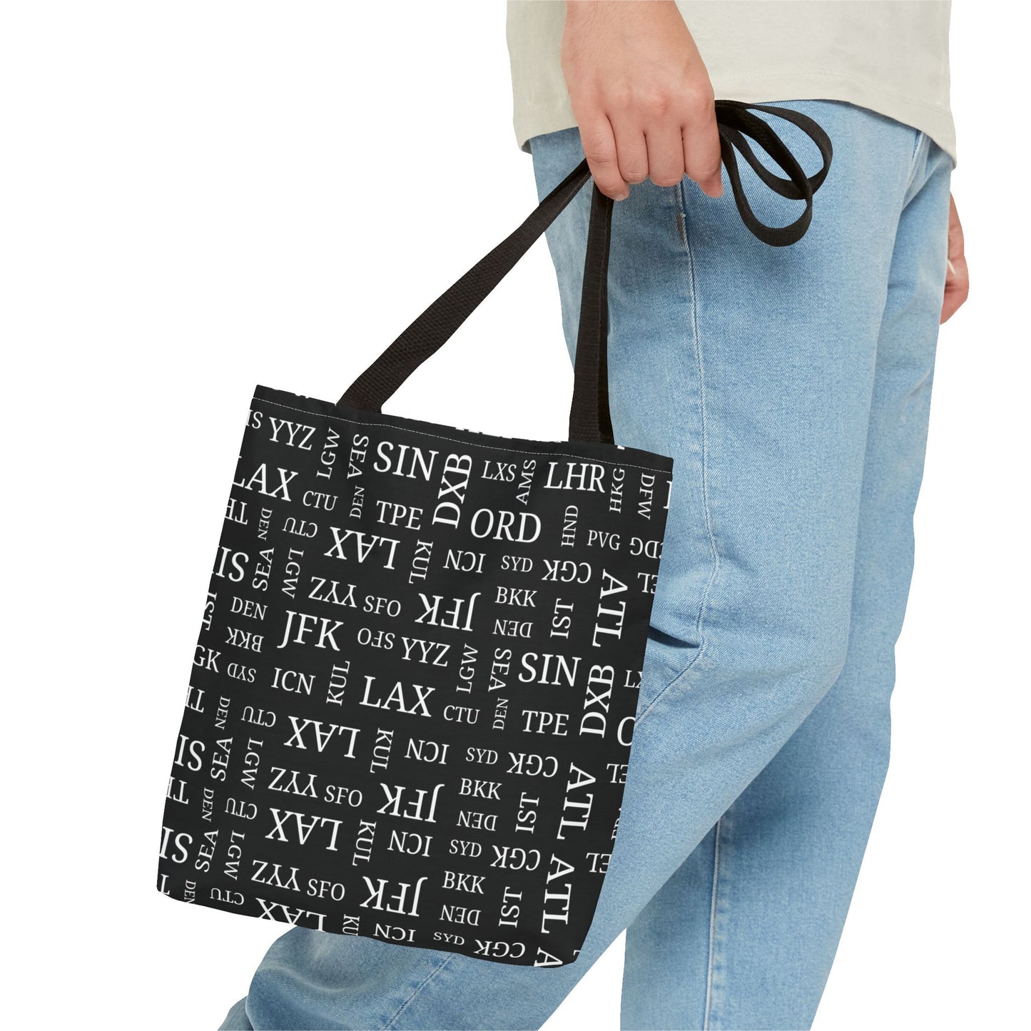 Black, Airport Code Designer Tote Bag Accessory for Travel Lovers