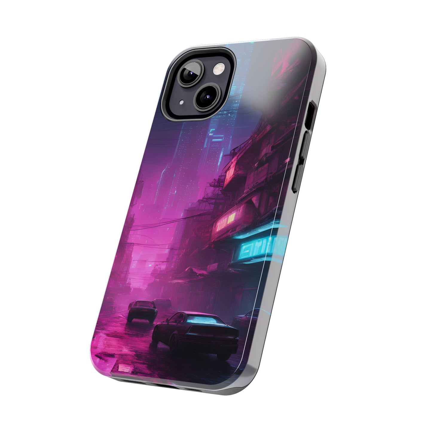 Cyberpunk Alley in Dystopian City Themed Phone Case with Lofi Aesthetic and Robotic Vaporwave Feel