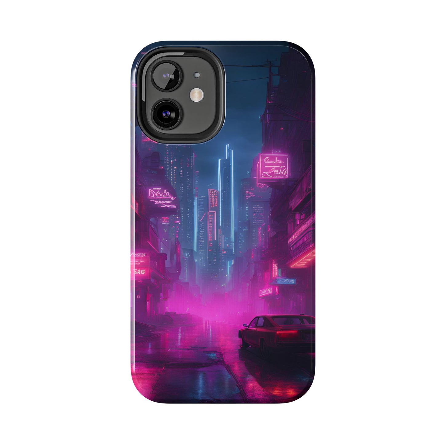 Cyberpunk Neon in a Dystopian Theme Phone Case with Lofi Aesthetic and Robotic Vaporwave Landscape