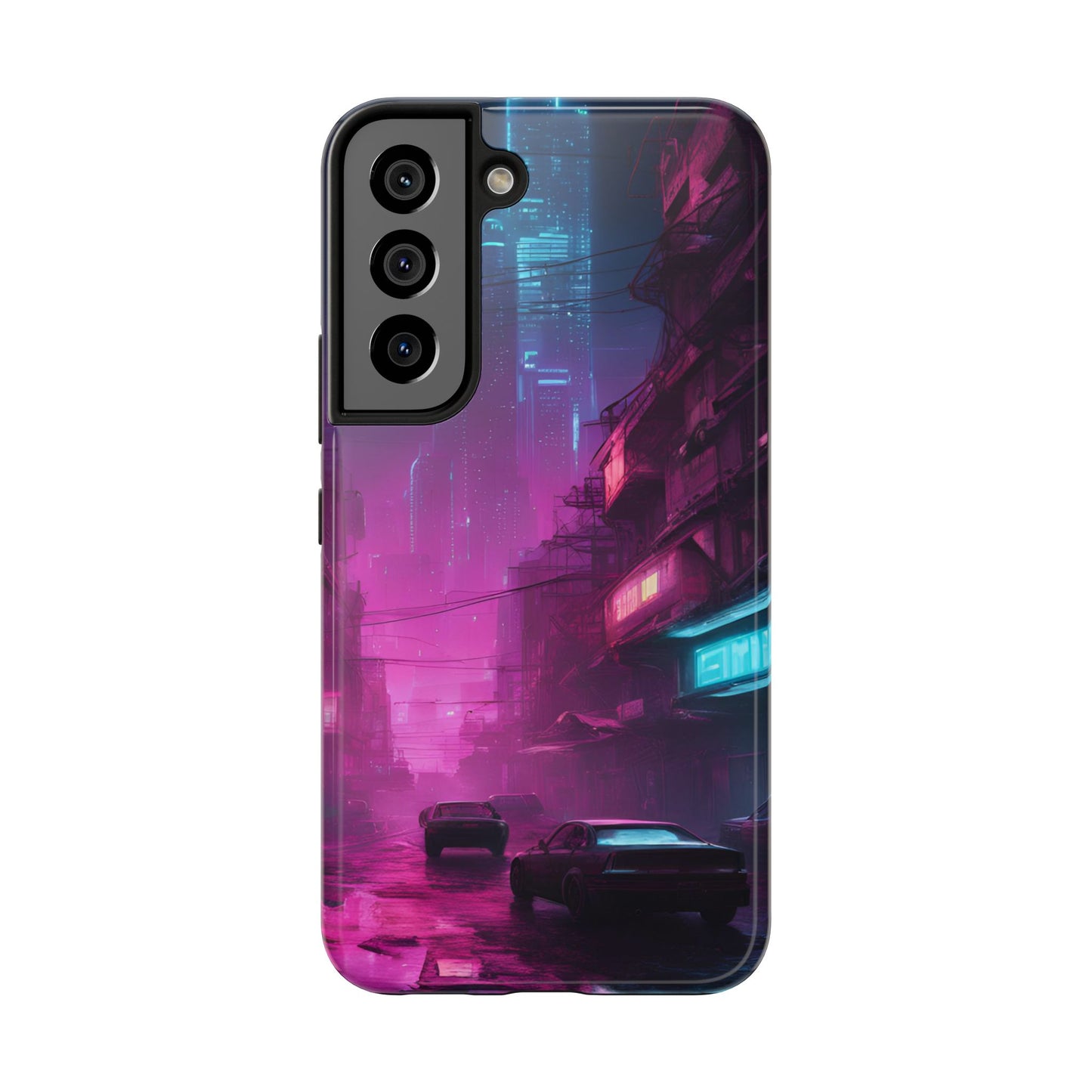 Cyberpunk Alley in Dystopian City Themed Phone Case with Lofi Aesthetic and Robotic Vaporwave Feel