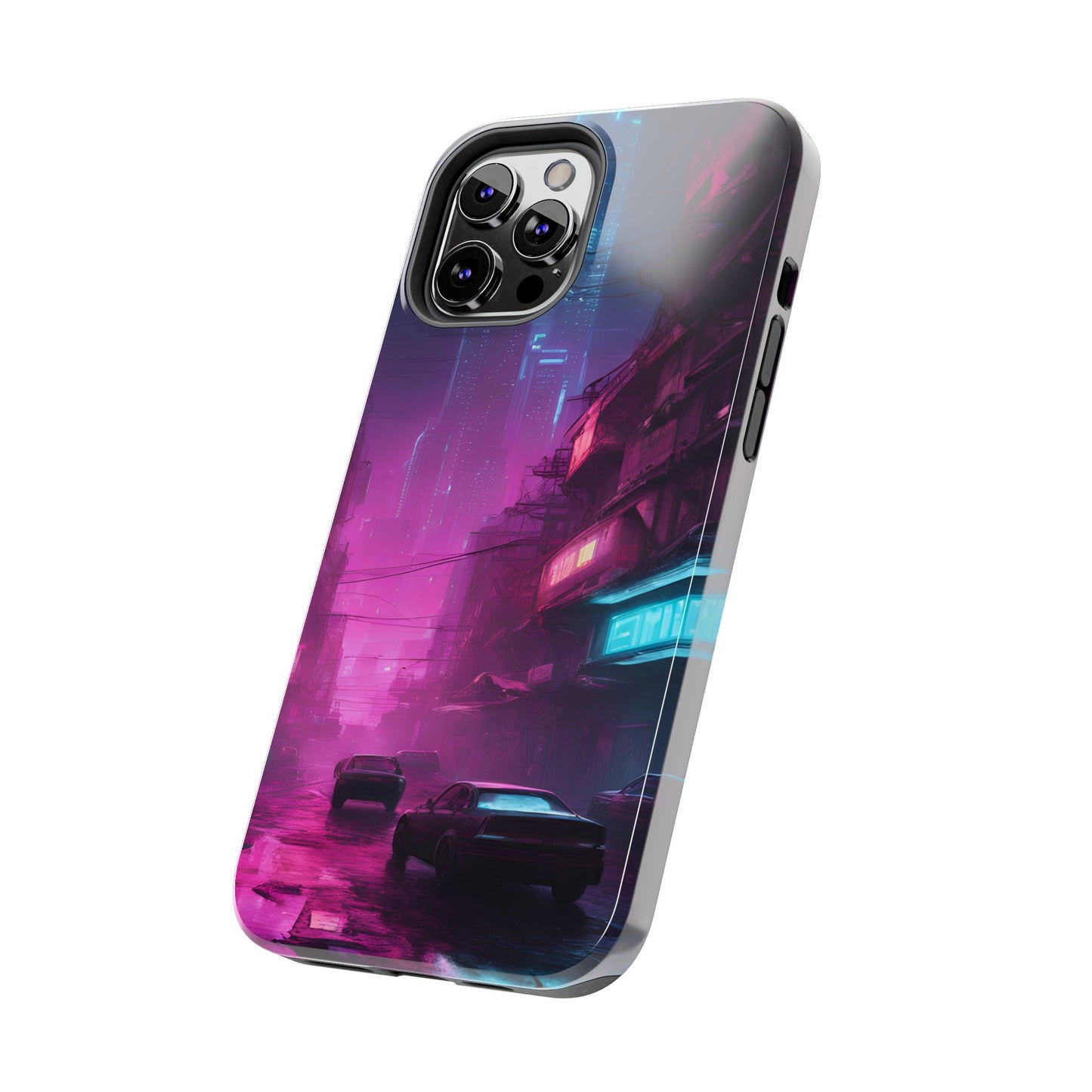 Cyberpunk Alley in Dystopian City Themed Phone Case with Lofi Aesthetic and Robotic Vaporwave Feel