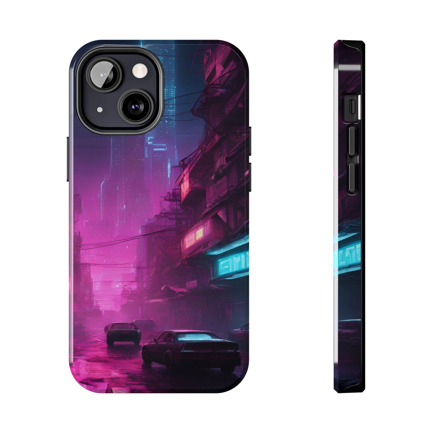 Cyberpunk Alley in Dystopian City Themed Phone Case with Lofi Aesthetic and Robotic Vaporwave Feel