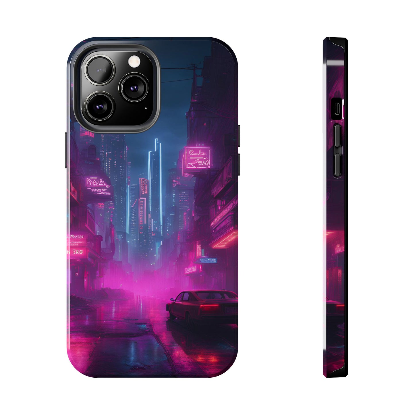 Cyberpunk Neon in a Dystopian Theme Phone Case with Lofi Aesthetic and Robotic Vaporwave Landscape