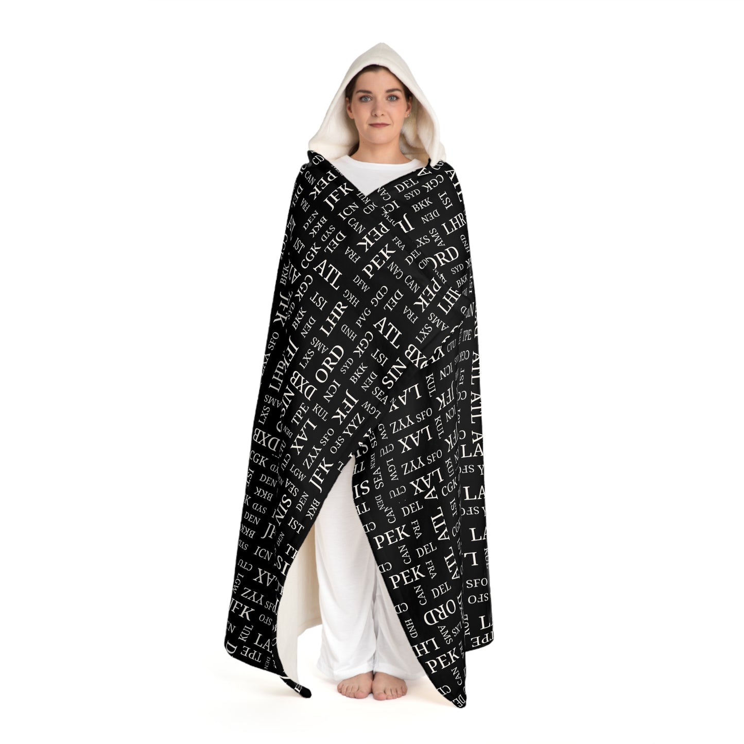 Hooded Sherpa Fleece Blanket - Airport Code Design Home or Travel