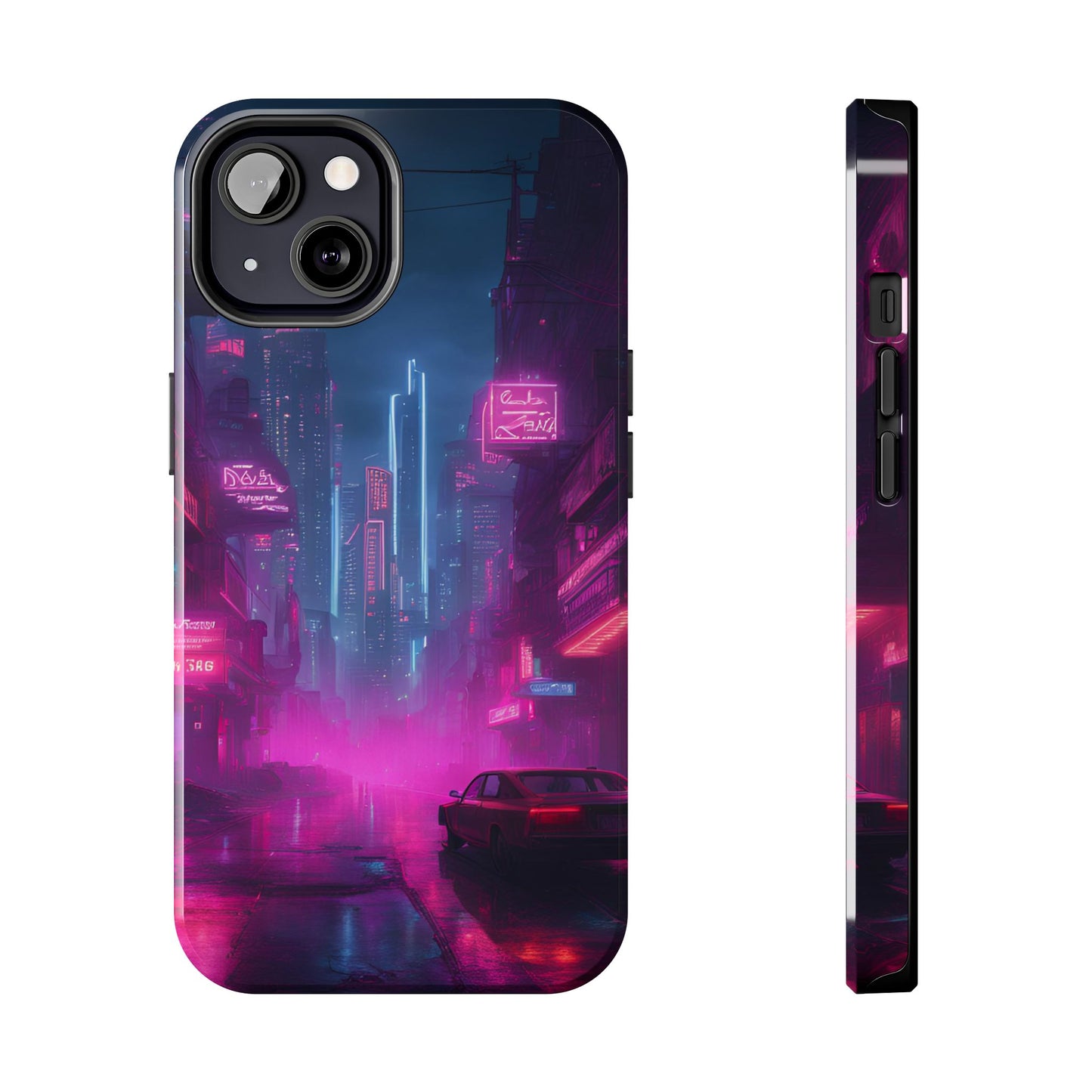 Cyberpunk Neon in a Dystopian Theme Phone Case with Lofi Aesthetic and Robotic Vaporwave Landscape