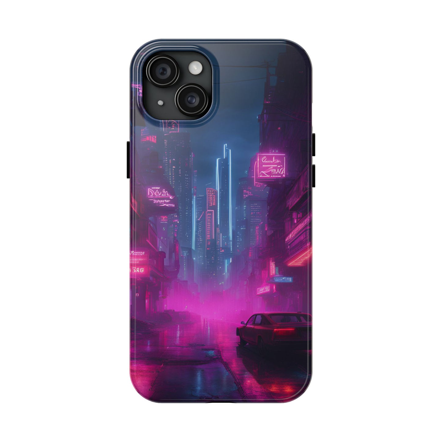 Cyberpunk Neon in a Dystopian Theme Phone Case with Lofi Aesthetic and Robotic Vaporwave Landscape